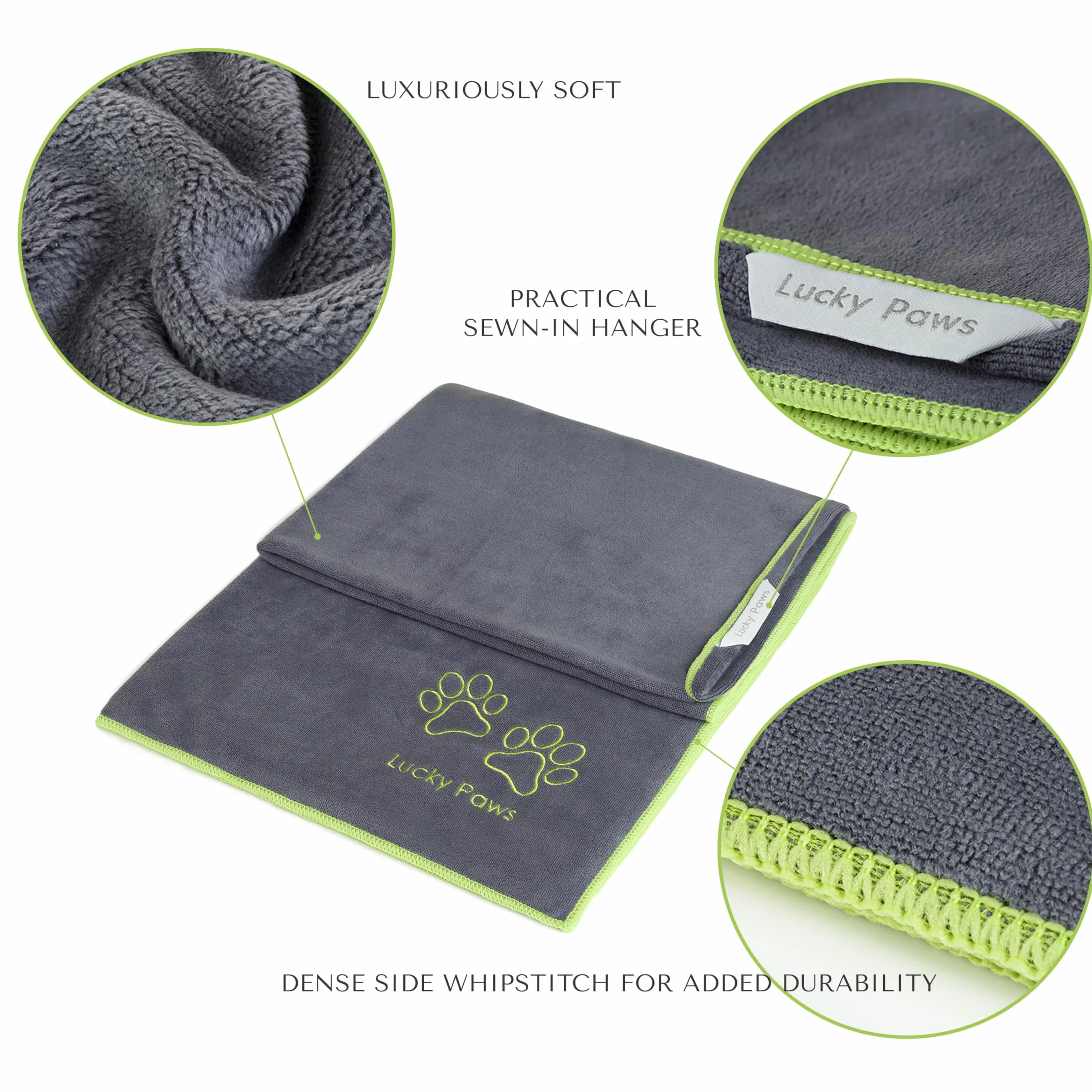 Lucky Paws® Hundehandtuch - Groß - Superabsorbierendes Mikrofaser Handtuch Hund - Schnelltrocknendes Handtuch - Super Weich - Premium Haustierhandtücher