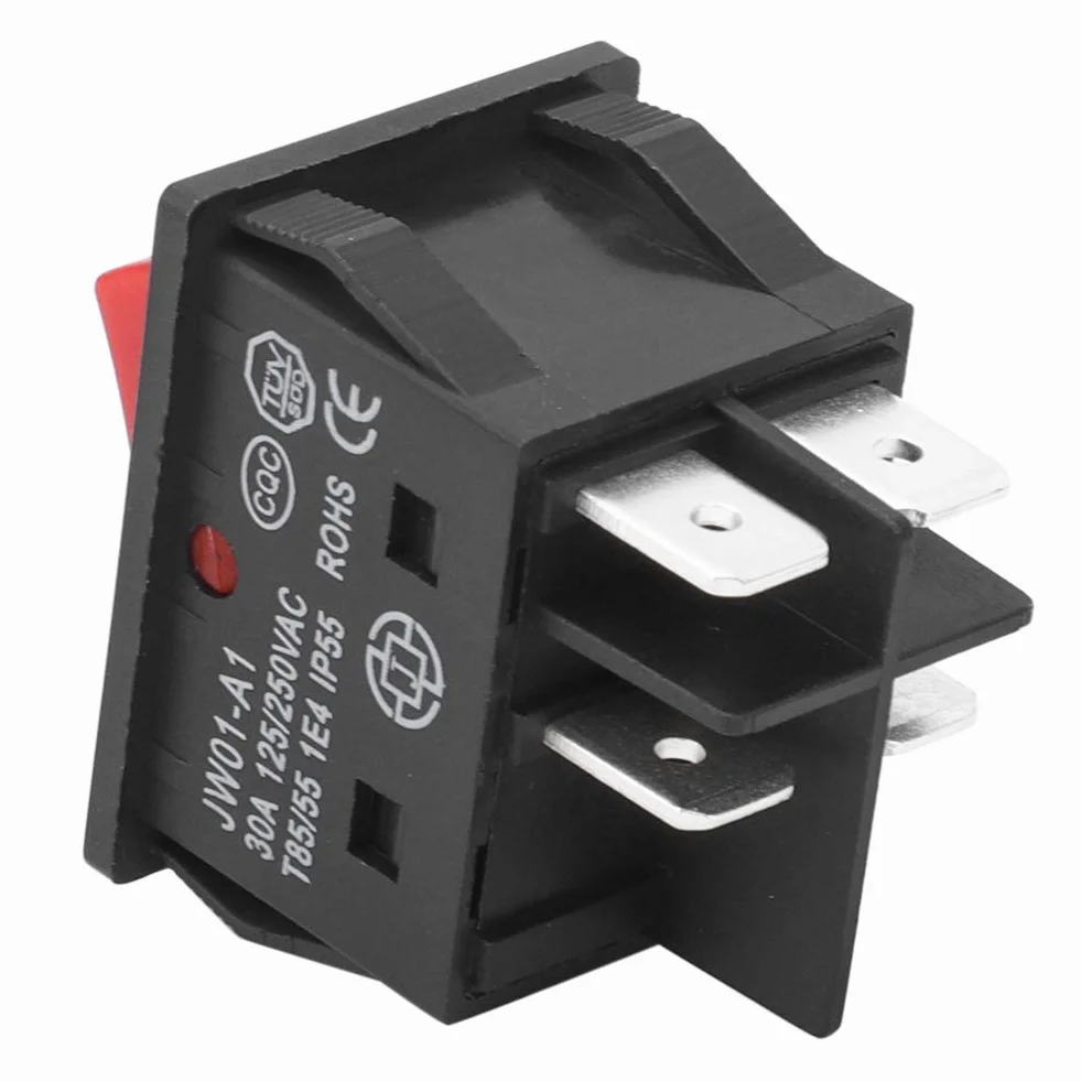 Eujgoov 30A 4-pinowy ON OFF Square Rocker Switch Przełącznik Elektryczny Spawacza Typu łodzi z Czerwonym światłem(1PCS)