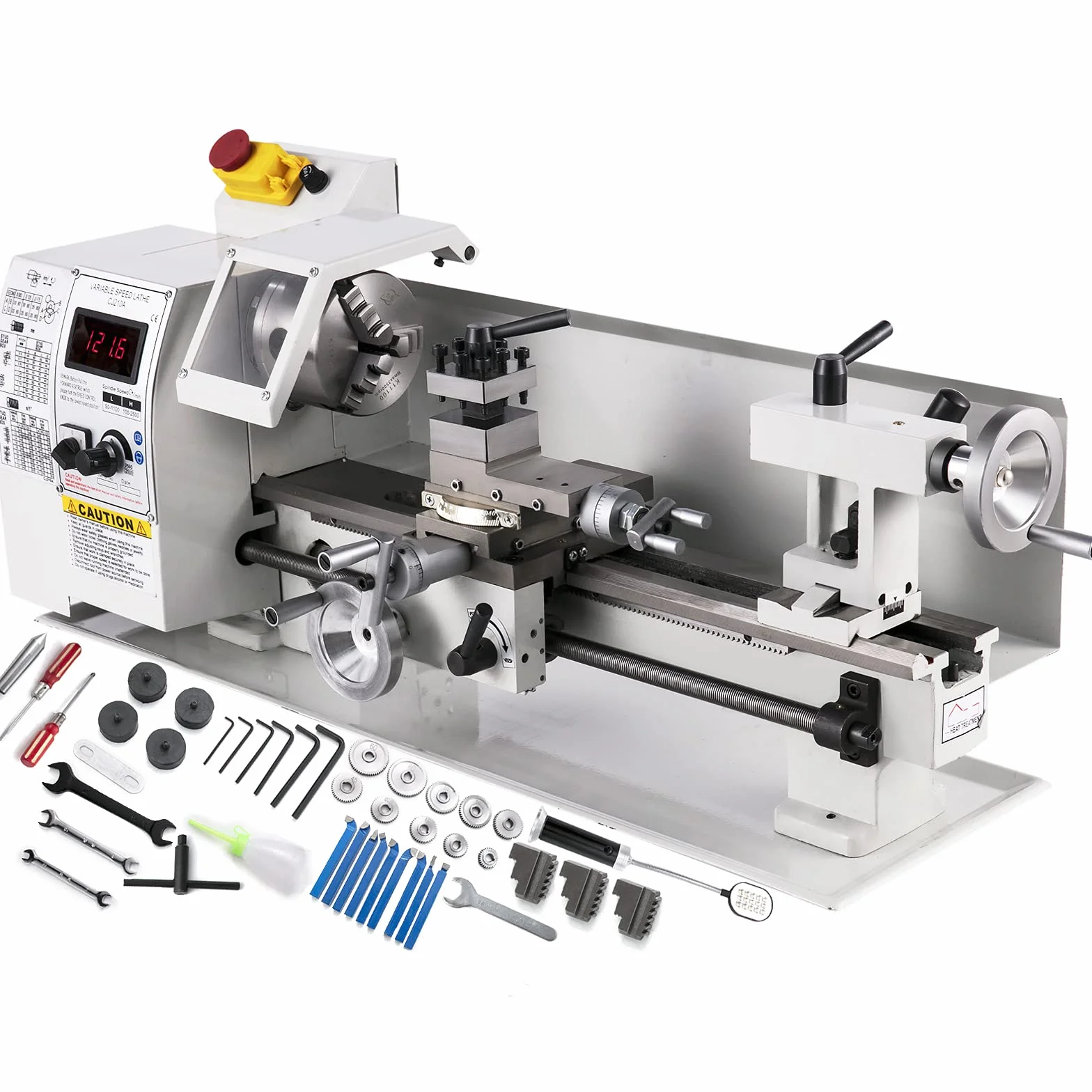 VEVOR Tokarka do metalu, 650 W, format mini, małe wymiary 210 x 350 mm, z zakresem gwintu 10–44 TPI