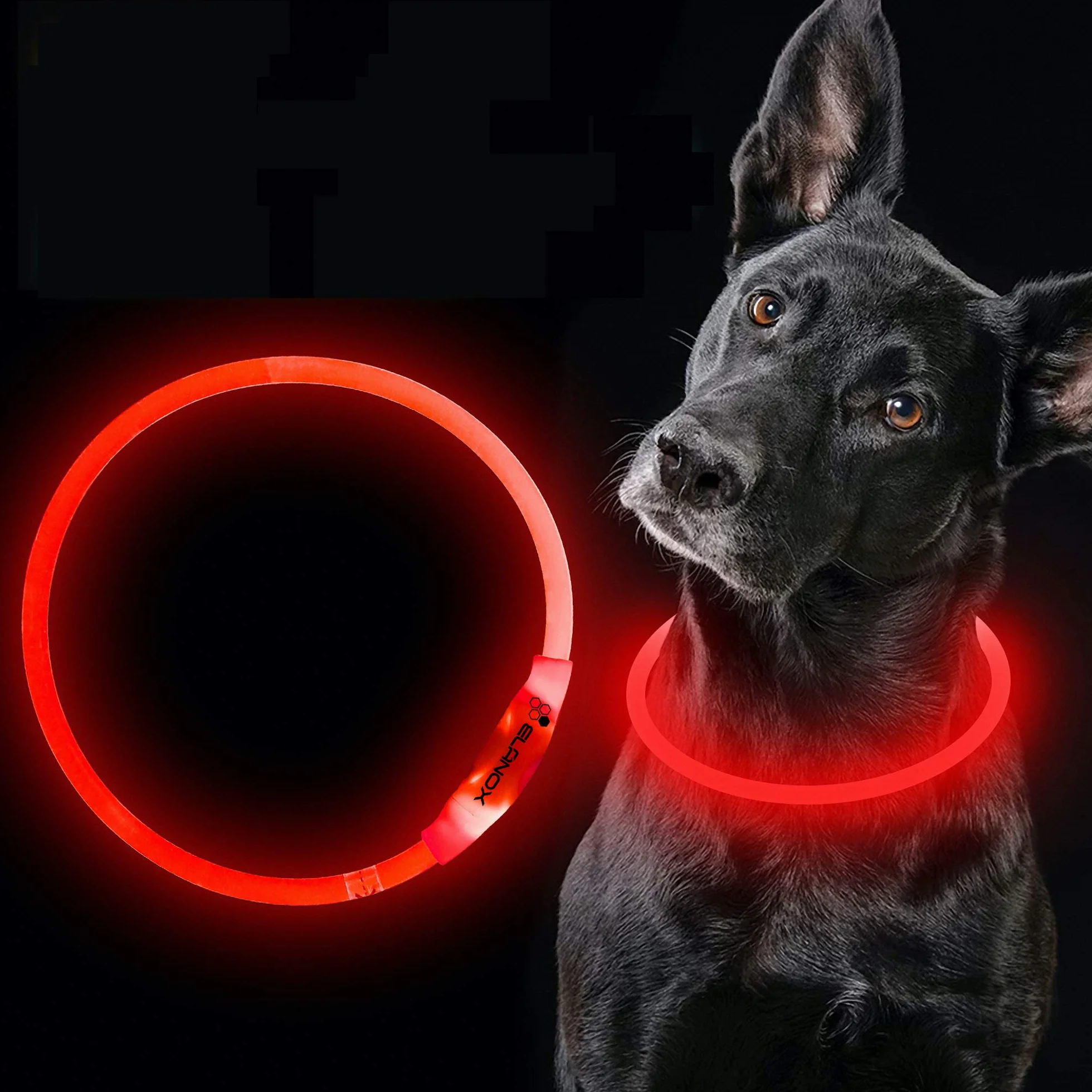 ELANOX LED obroża dla psa do ponownego ładowania USB uniwersalna obroża świetlna (czerwona)