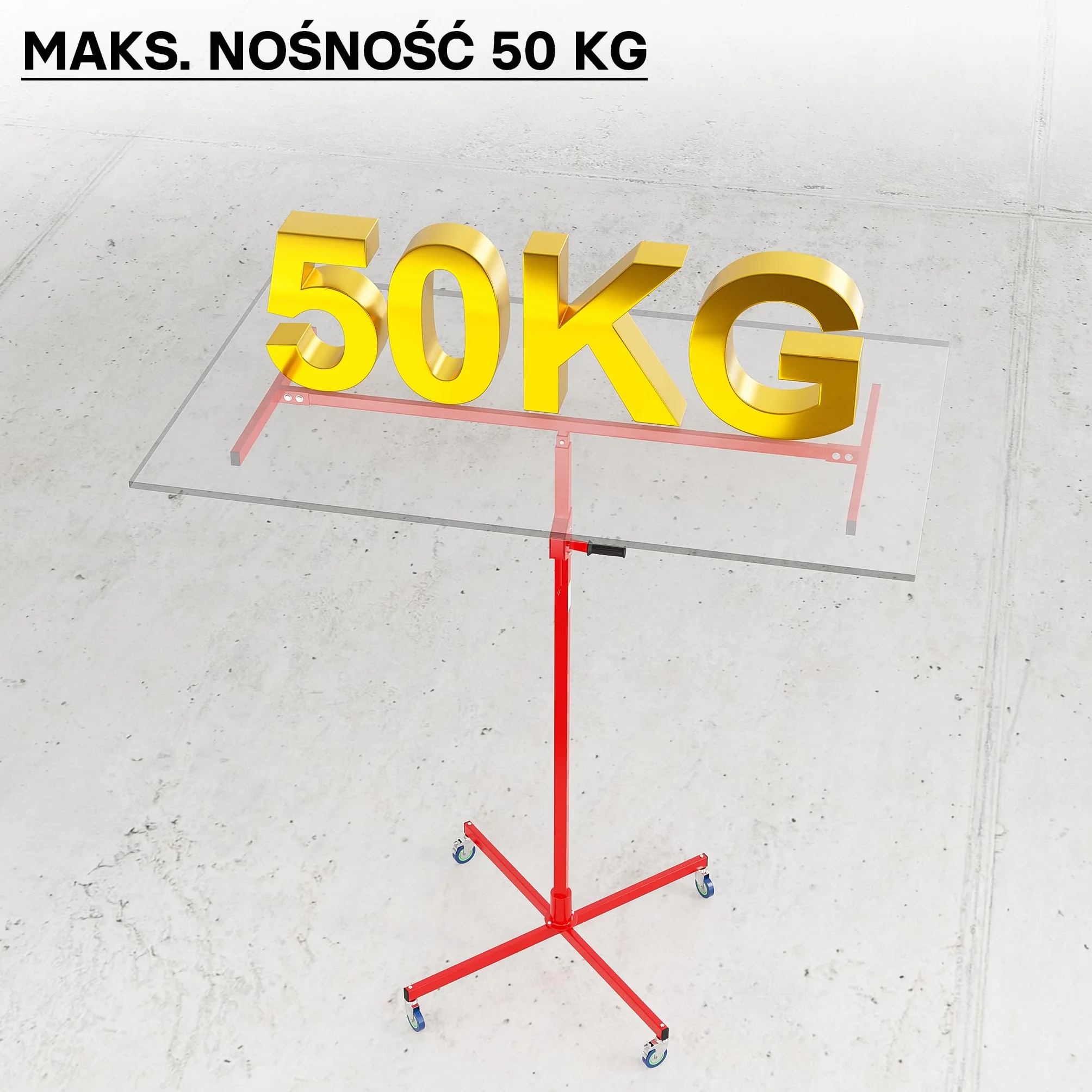 Podnośnik panelowy Wiltec 50 kg 190-330 cm 4 kółka hamulec postojowy