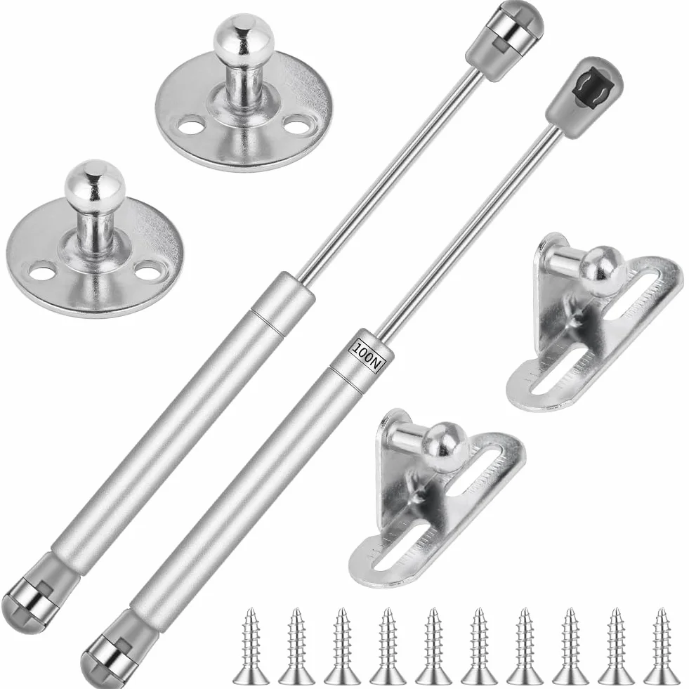 Sprężyna gazowa, tłumik ciśnienia gazu, 2 sztuki, 100 N, hydrauliczna sprężyna gazowa, sprężyny gazowe z mechanizmem Soft Close z śrubami i elementami mocującymi, amortyzator do mebli, tłumik