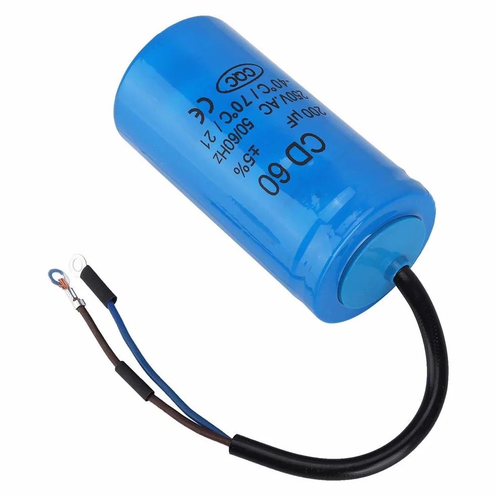 Kondensator roboczy silnika, CD60 250 V AC 200uF 50/60 Hz, mikrofaradowy kondensator z kablem do sprężarki powietrza silnikowego