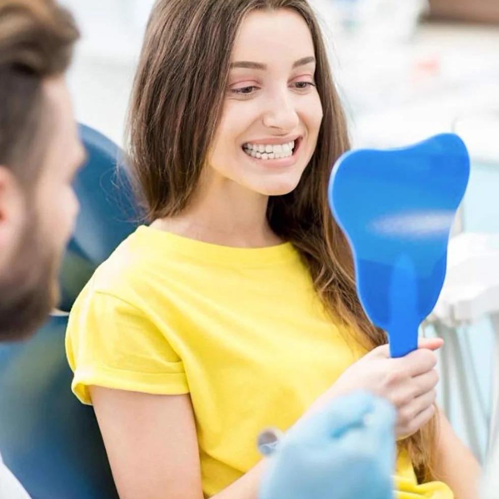 Lusterko dentystyczne Rozmiar - Lustro jamy ustnej - Lusterko do kontroli stomatologicznej - plastikowy uchwyt (niebieski)