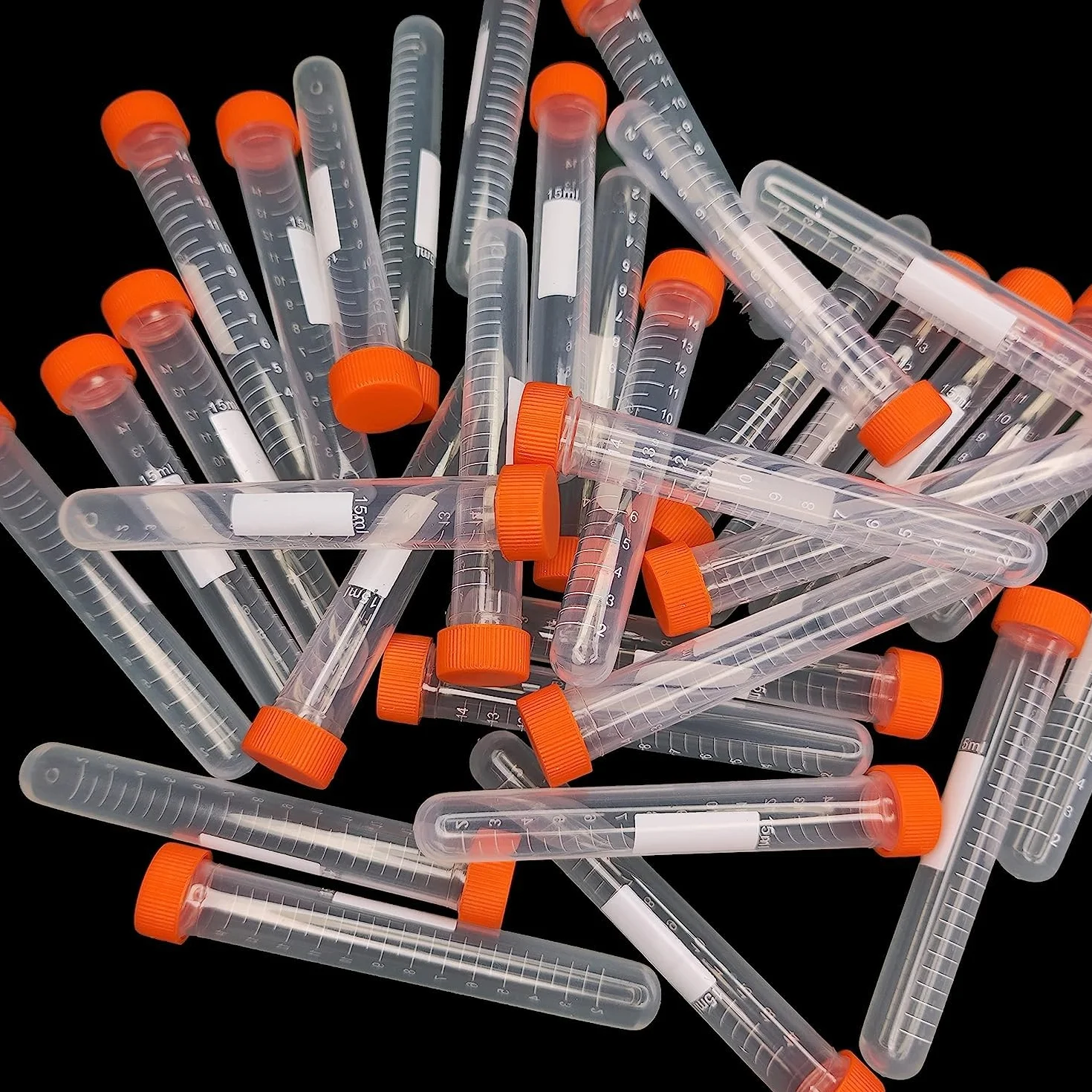 HUAZIZ Zapasy laboratoryjne 20 sztuk 15 ml probówki wirówki okrągłe dno rurka do wirówki z wiszącą pokrywką, przezroczysta, biała, pomarańczowa
