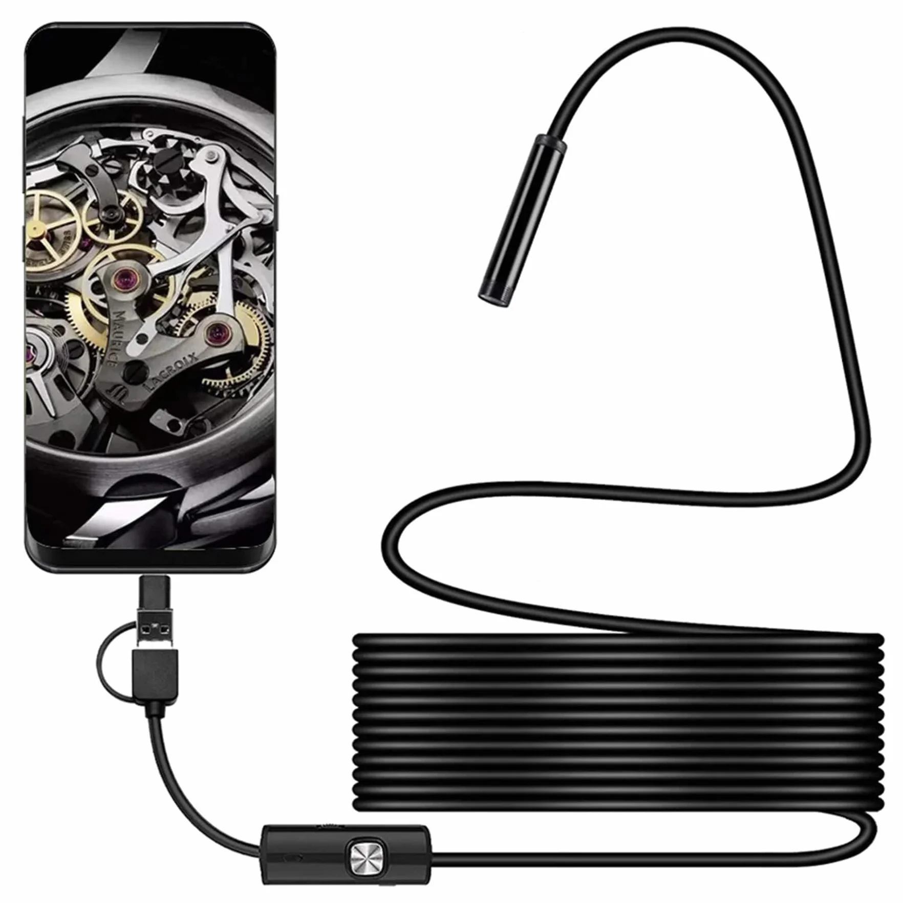 Retoo Kamera endoskopowa IP67 wodoszczelna HD z mikro-USB i USB-C 8 LED