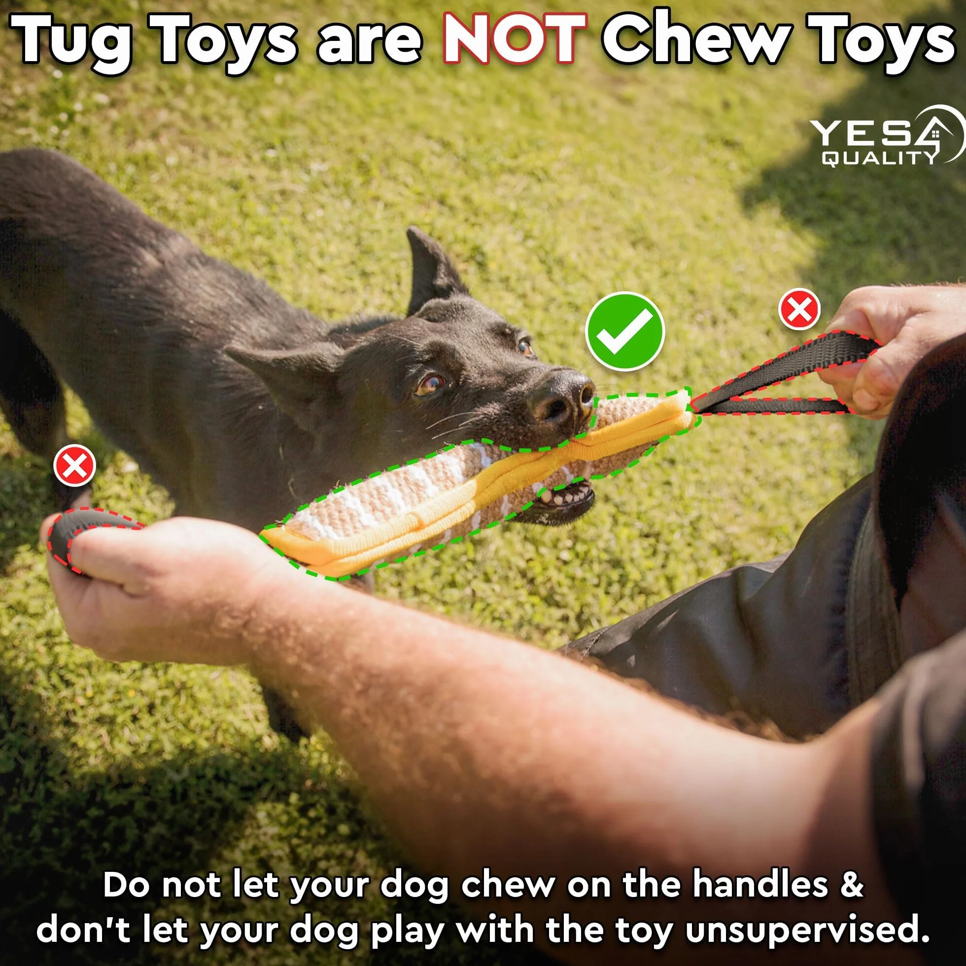 Dog Tug Toy (30.5 x 8cm), Durable Pull Toy w/ 2 Soft & Strong Handles, Tough Jute Training Toy for Medium to Large Dogs by Yes4Quality