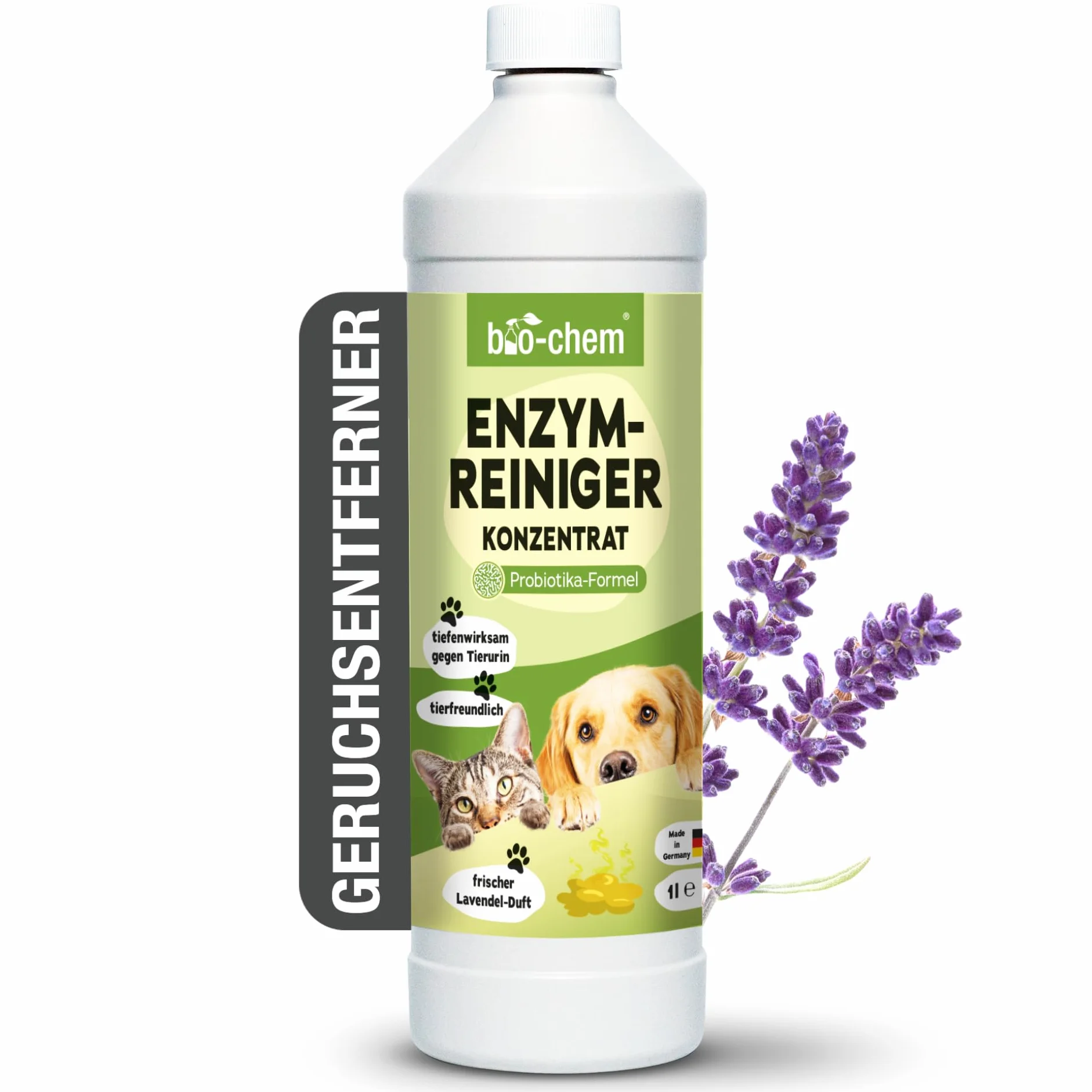bio-chem Koncentrat do czyszczenia enzymami 1000 ml - głęboko działający środek do usuwania zapachów z moczu, kociego moczu i psiego moczu - mikrobiologiczny neutralizator zapachów dla psów i kotów