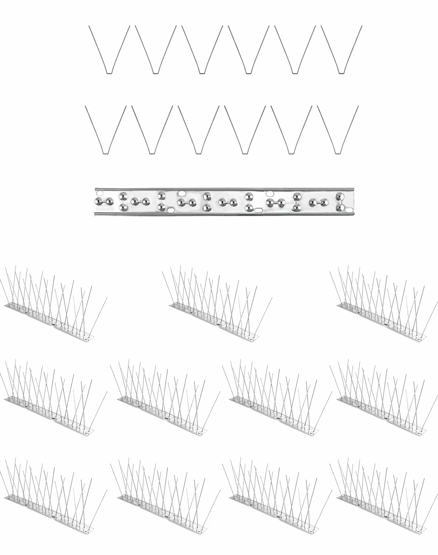 QWORK® 12 szt. x 25 cm kolce ze stali nierdzewnej odstraszające gołębie ochrona gołębi na balkon na dachu oranżerii, całkowita długość 3 metry