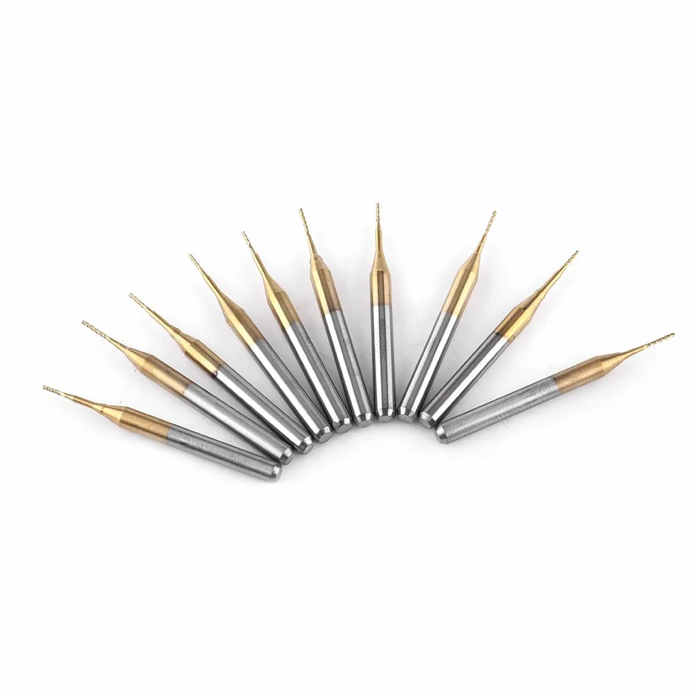 10 sztuk frezy trzpieniowe ze stali wolframowej, frezy walcowe, grawerowanie, bity 3,175 mm, średnica ostrza 0,6 mm