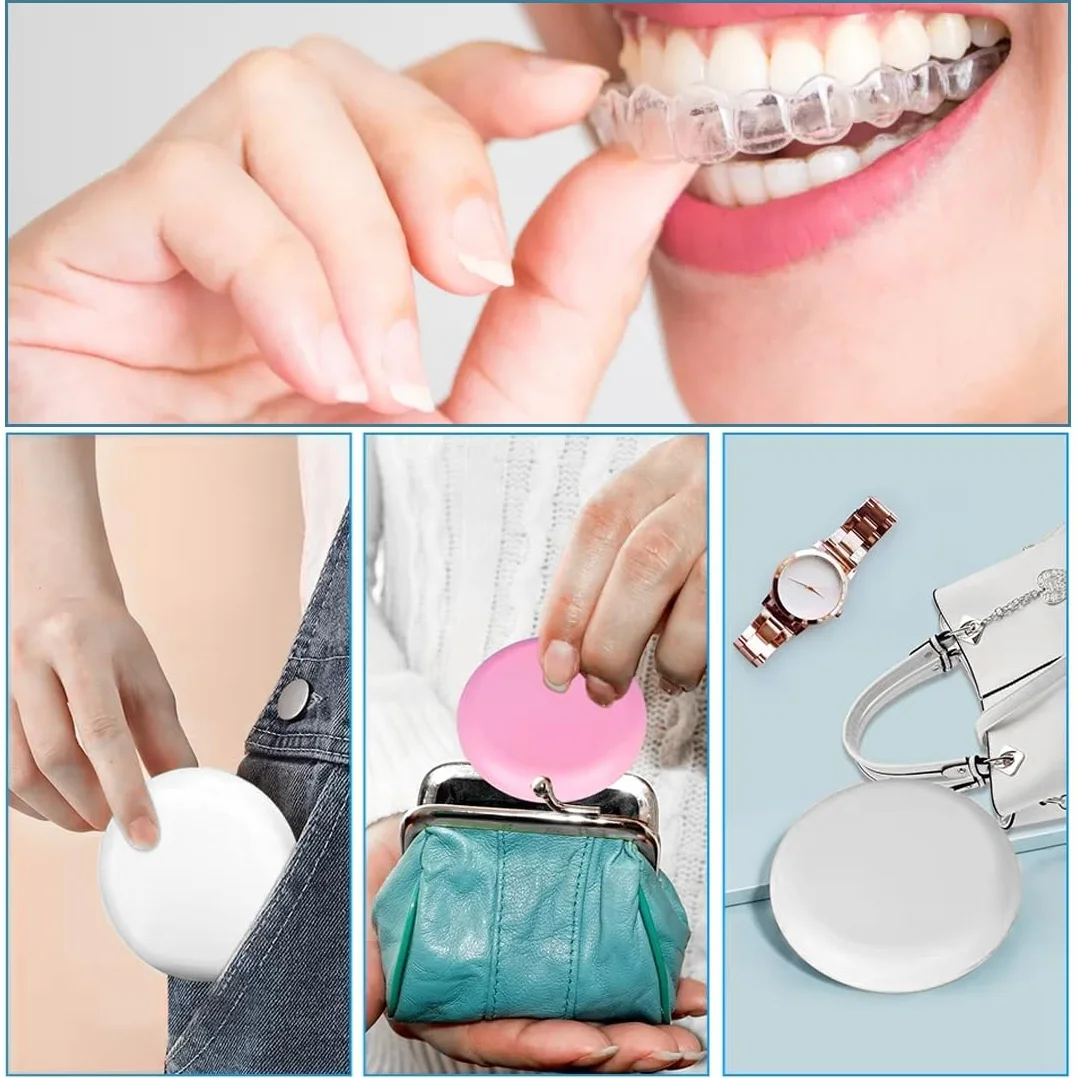 Pojemnik na aparat dentystyczny Invisalign 2 sztuki z lustrem silikonowy różowy biały