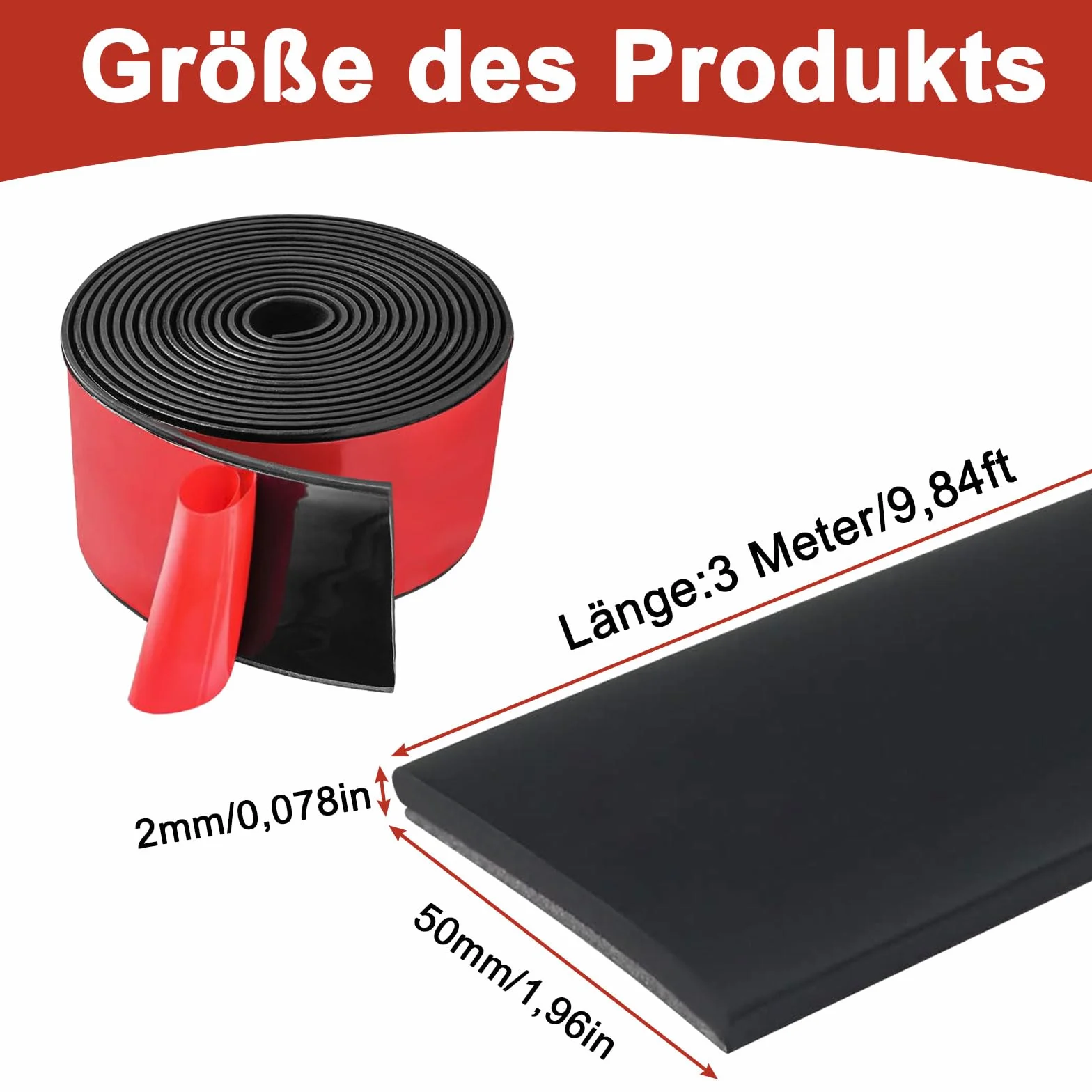 Samoprzylepne paski gumowe 50 mm x 2 mm x 3 m, antypoślizgowe, czarne