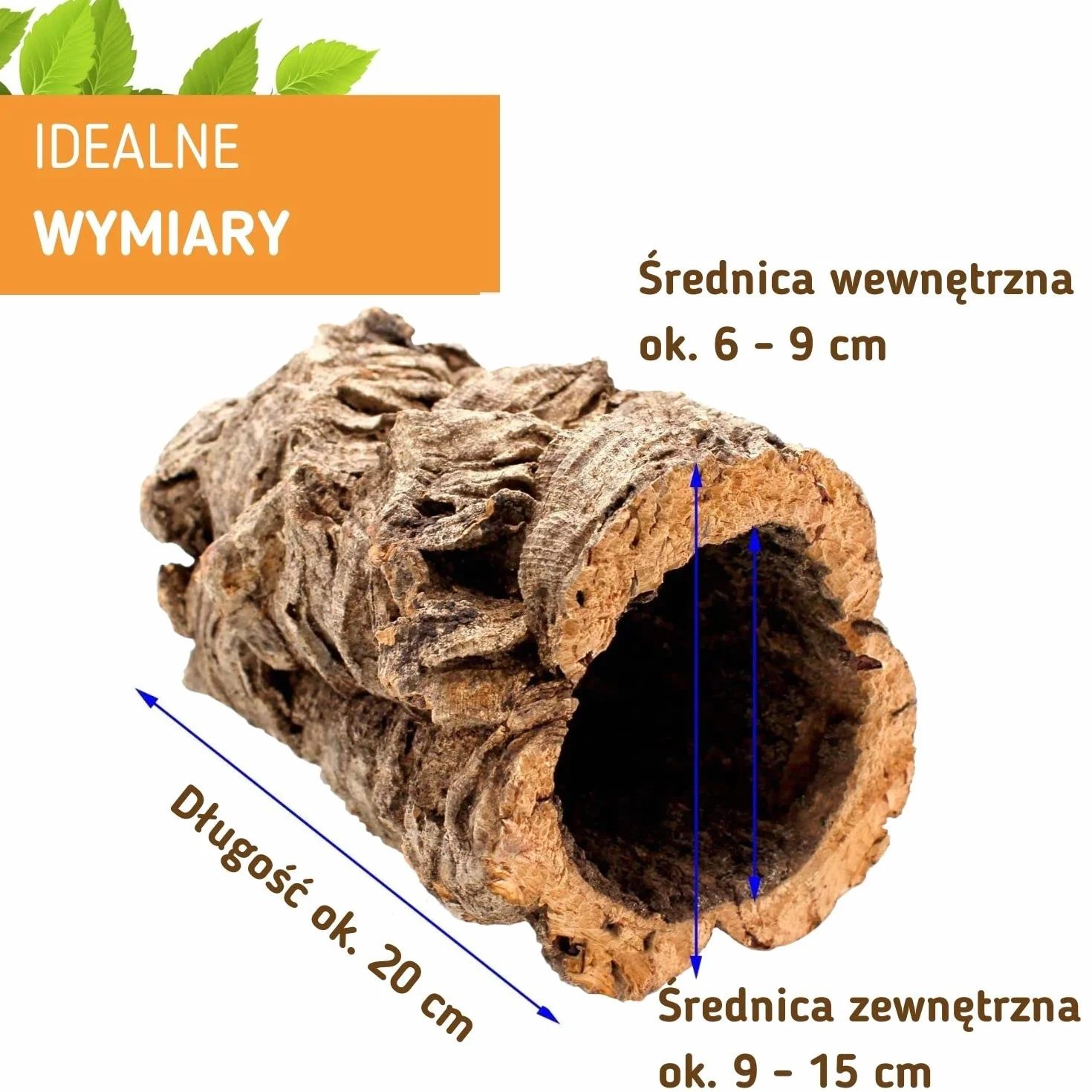 Korek tunel do terrarium naturalny - dla gryzoni i gadów dekoracja do terrarium 20x15cm