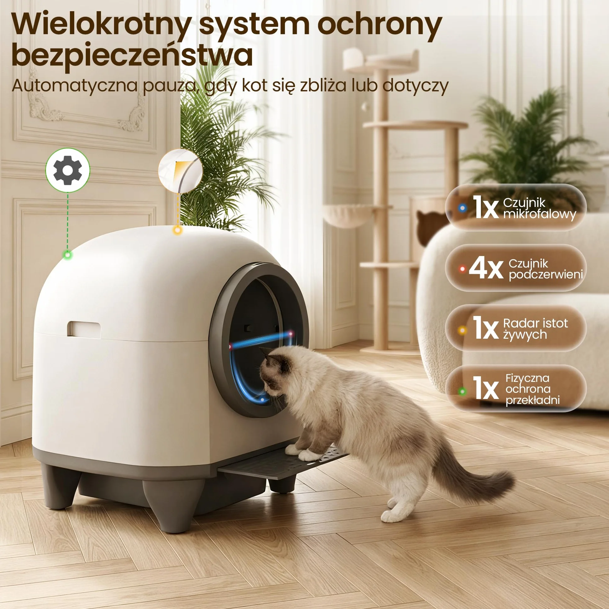 Devoko Samoczyszcząca Kuweta dla Kotów Duża Pojemność 90L | Automatyczna z Sterowaniem przez Aplikację i 9 Czujnikami | Automatyczna Samoczyszcząca Kuweta Zaprojektowana dla Dużych Kotów (max. 10kg)