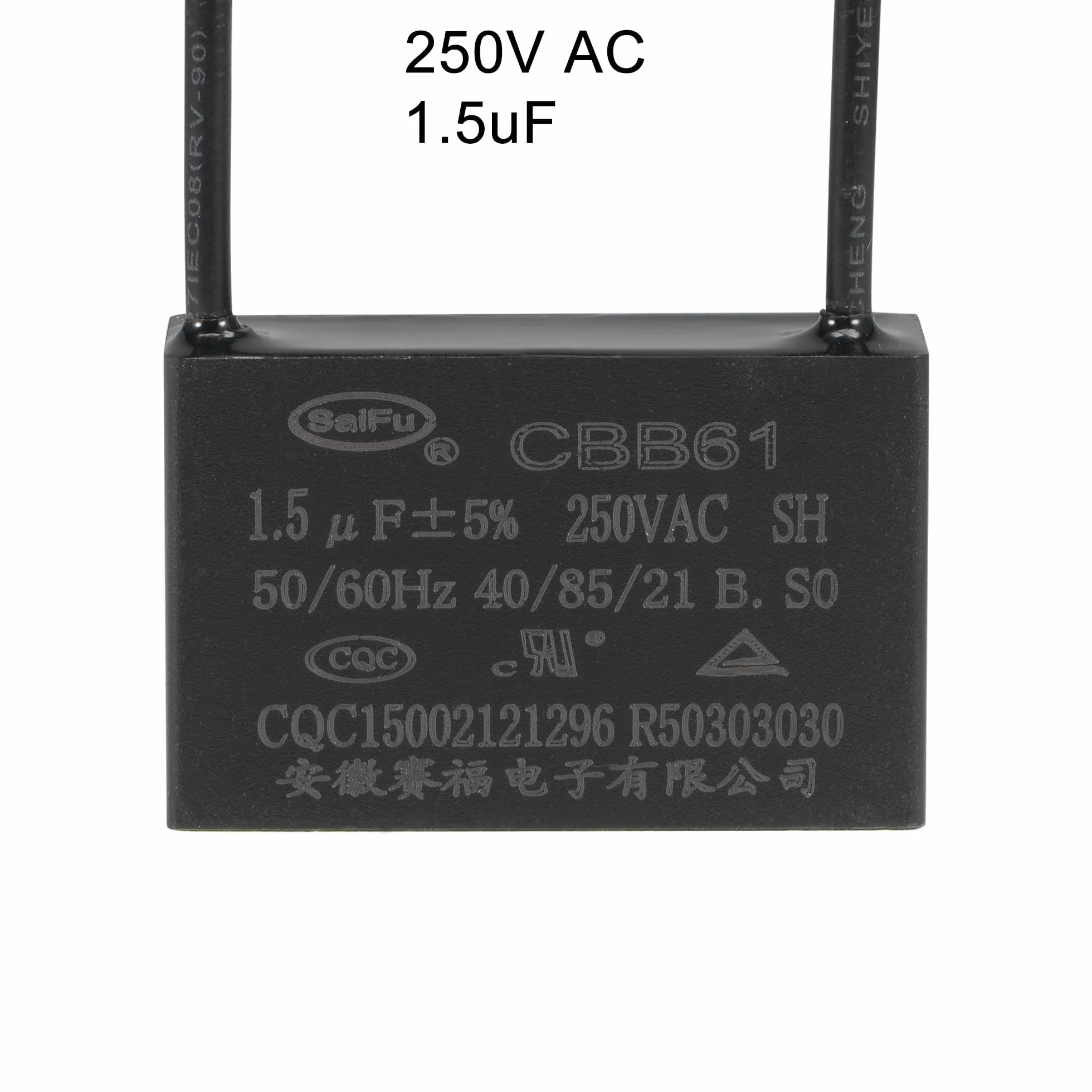 sourcing map Kondensator sufitowy CBB61 1.5uF 250 V AC 2 przewody metalizowany kondensator z folii polipropylenowej 37 x 24 x 13 mm do generatora pompy elektrycznej, 2 sztuki