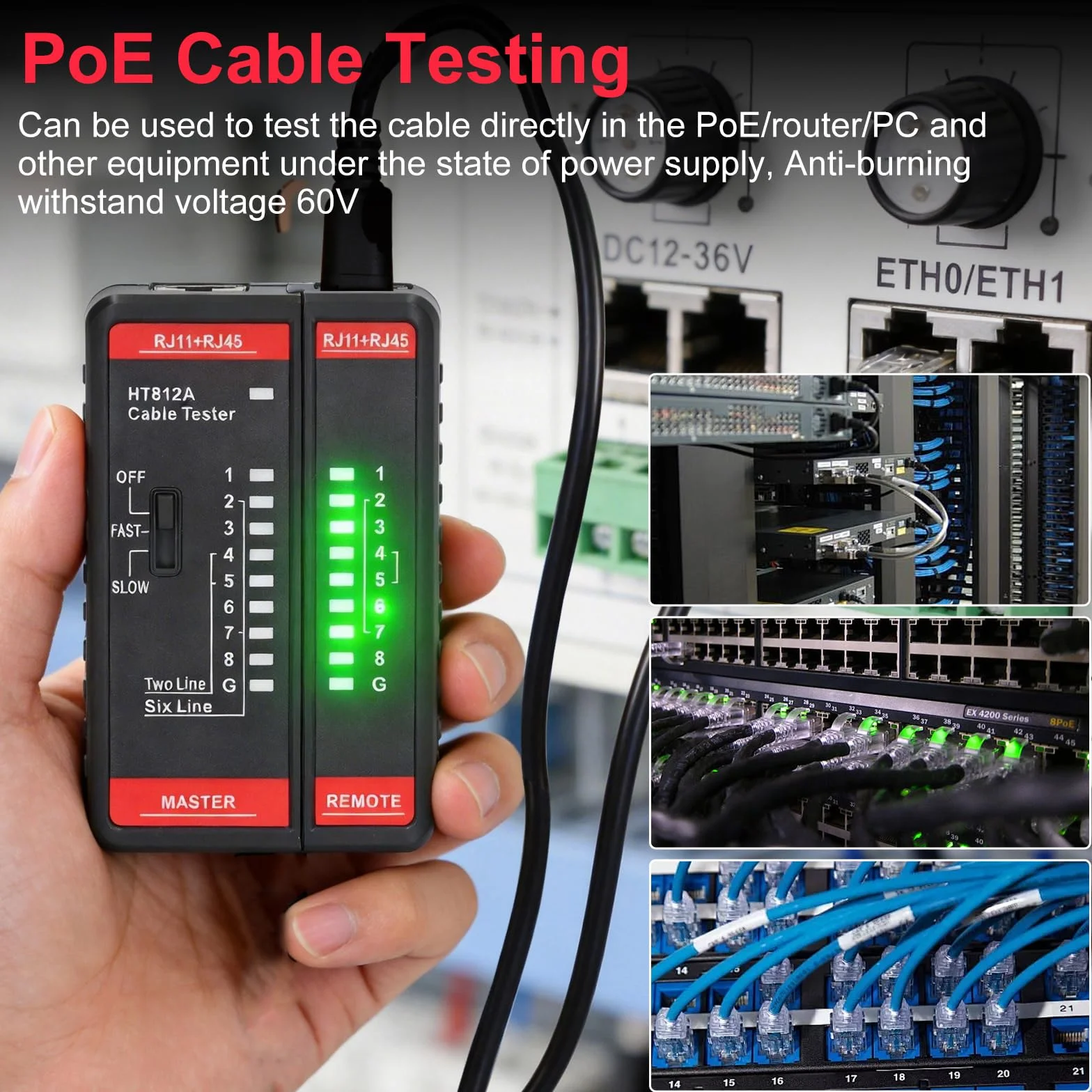 VOBOR RJ45 LAN Tester sieci RJ11 CAT7 CAT6 CAT5E CAT5 Ethernet kabel tester przewodności
