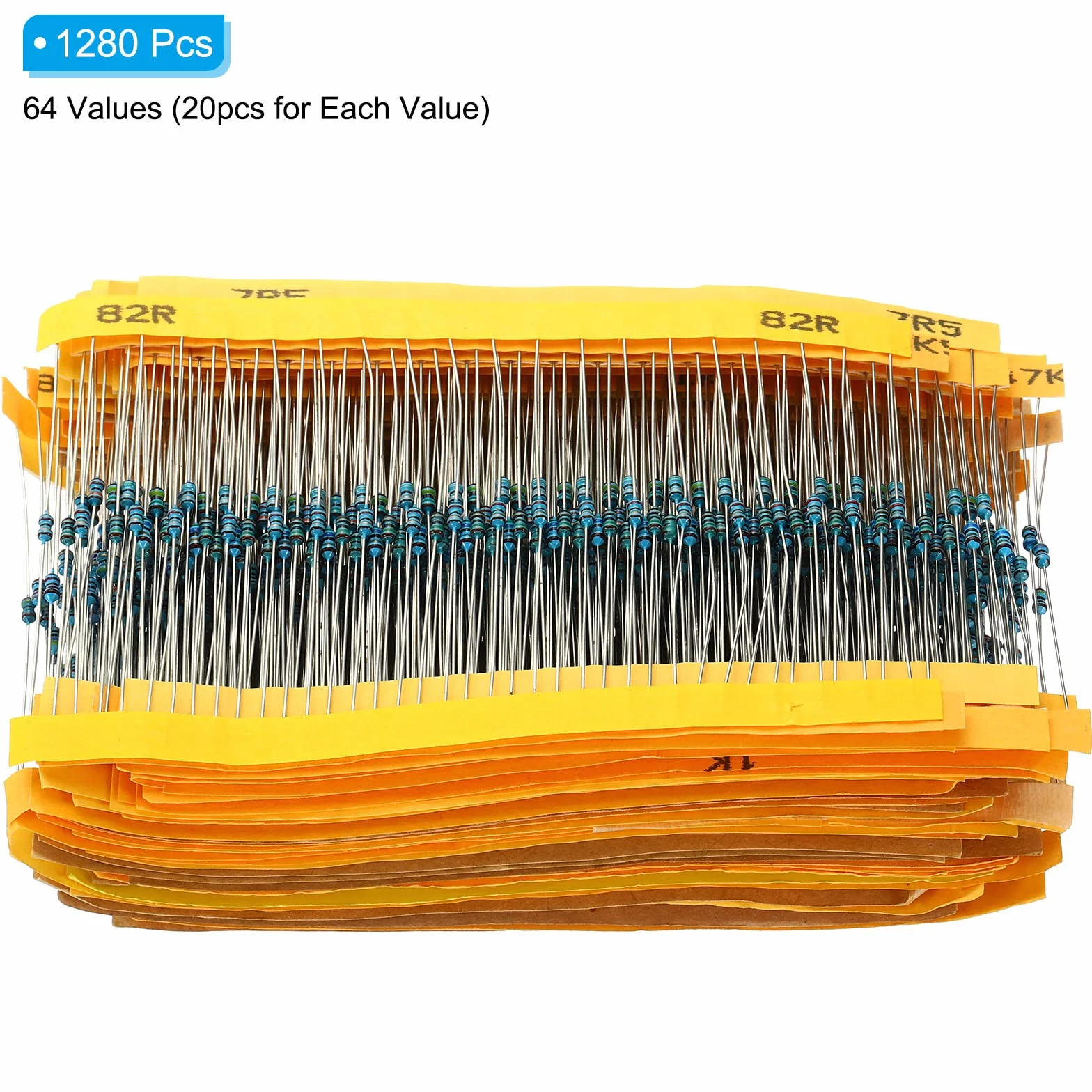 PATIKIL 1280pcs Metal Film Resistor Assortment Kit 1 Ohm - 10M Ohm 64 Values 1/8W 5% Tolerance