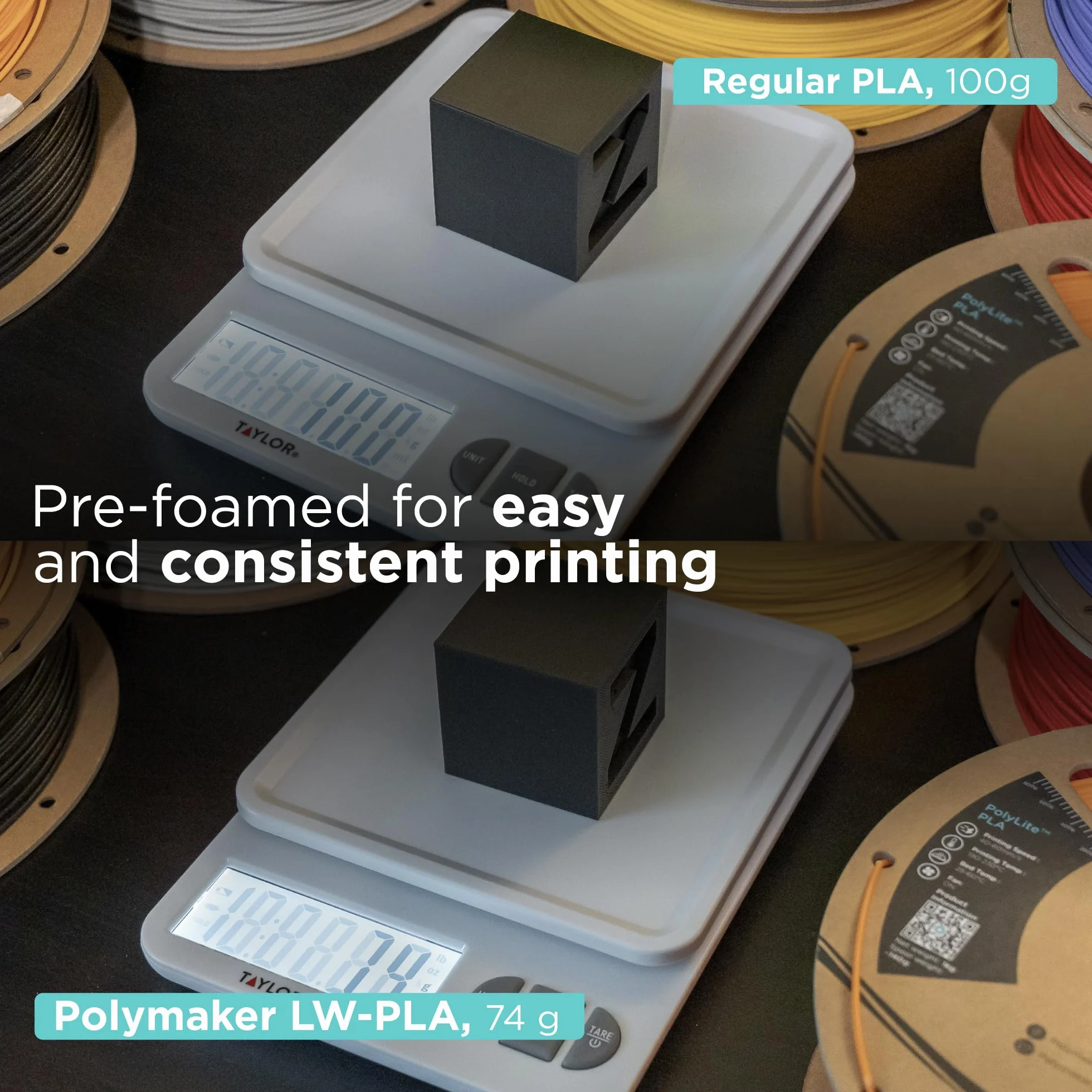 Polymaker PolyLite LW-PLA - 1,75mm - 800g - Szary