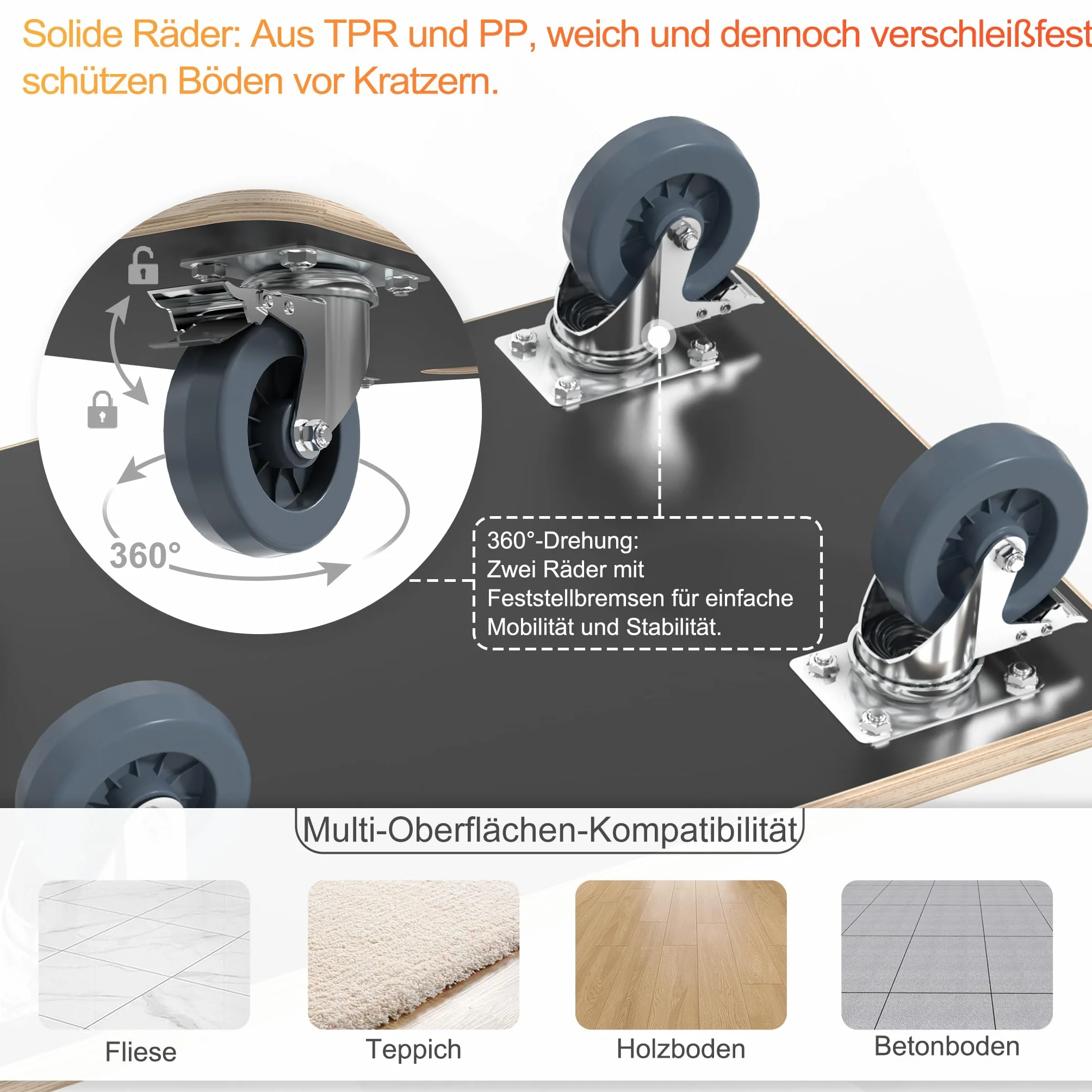 AufuN 1x wózek transportowy na kółkach 60x40x14,5 cm z hamulcem, wózek transportowy do mebli z pomocą przy przeprowadzce, do transportu mebli o udźwigu do 200 kg, wytrzymały i bezpieczny