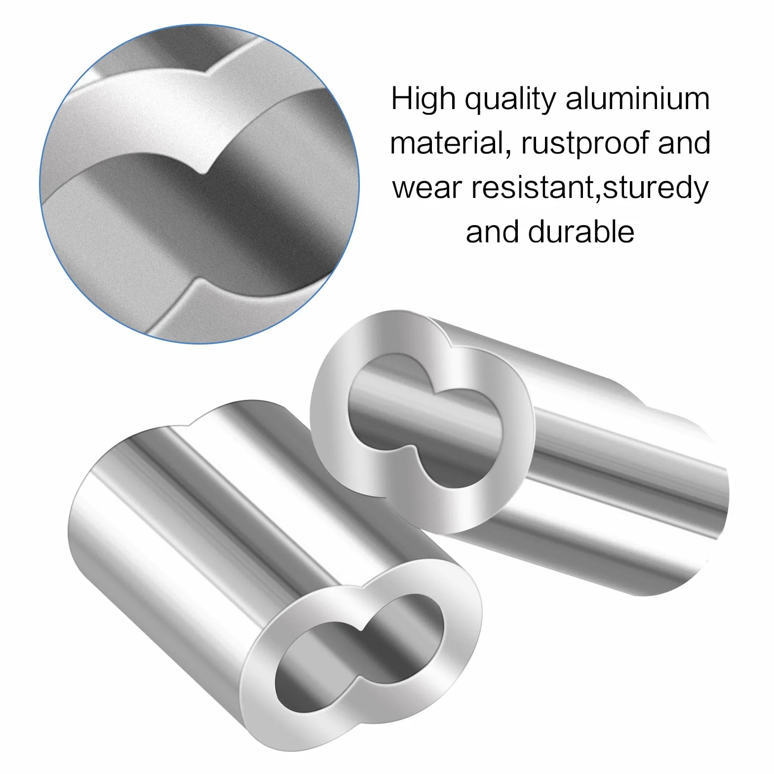 200 sztuk aluminiowych klipsów, aluminiowy zacisk do liny drucianej, podwójny otwór, zacisk do liny stalowej, 2 mm, aluminiowa pętla zaciskowa do liny stalowej i kabla, srebrzyste