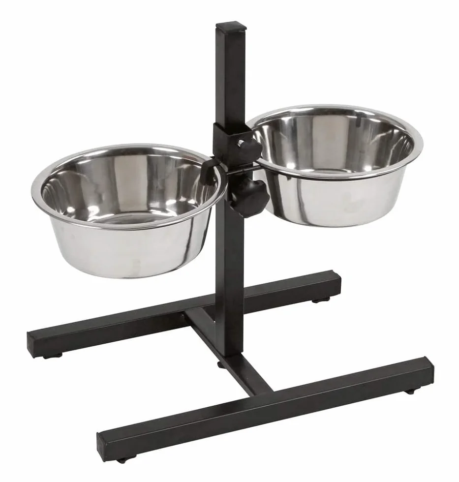 Kerbl Karmnik z miskami ze stali nierdzewnej, płynna regulacja miski dla psów, 2 x 2800 ml, wysokość 43 cm, czarna