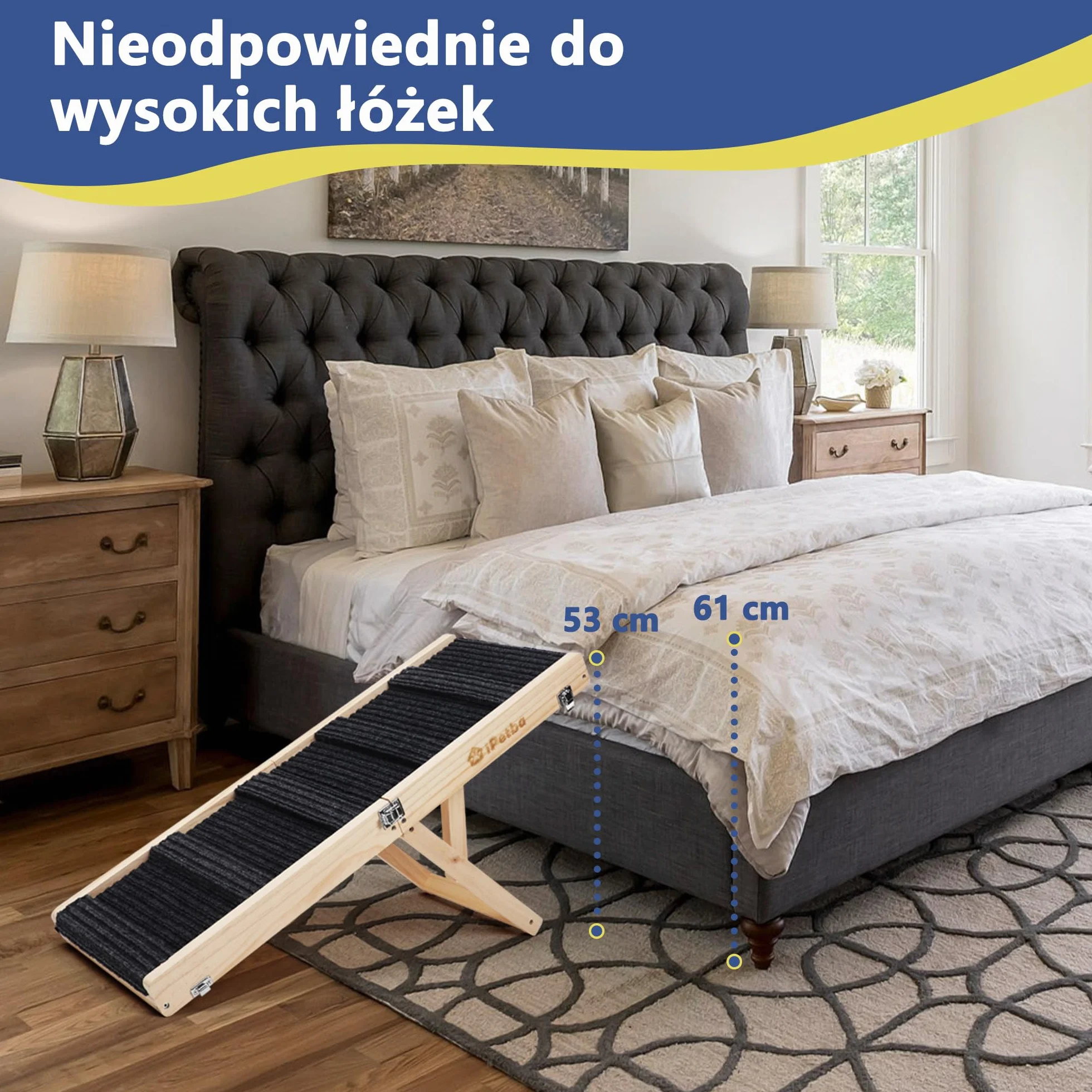 Rampa dla Psów dla Małych Psów Schody dla Psa do łóżka sofy Składana Regulowana 53 cm