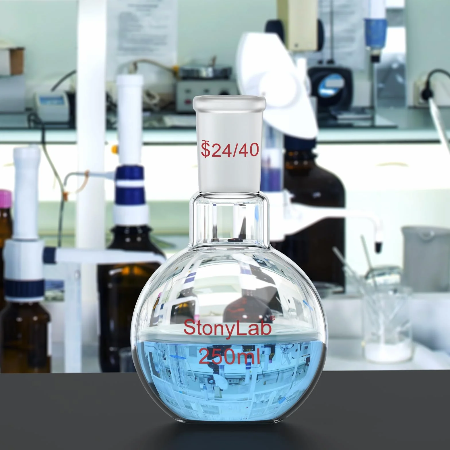 StonyLab 250ml Glas Einhals Flachboden Kochflasche mit 24/40 Standard Taper