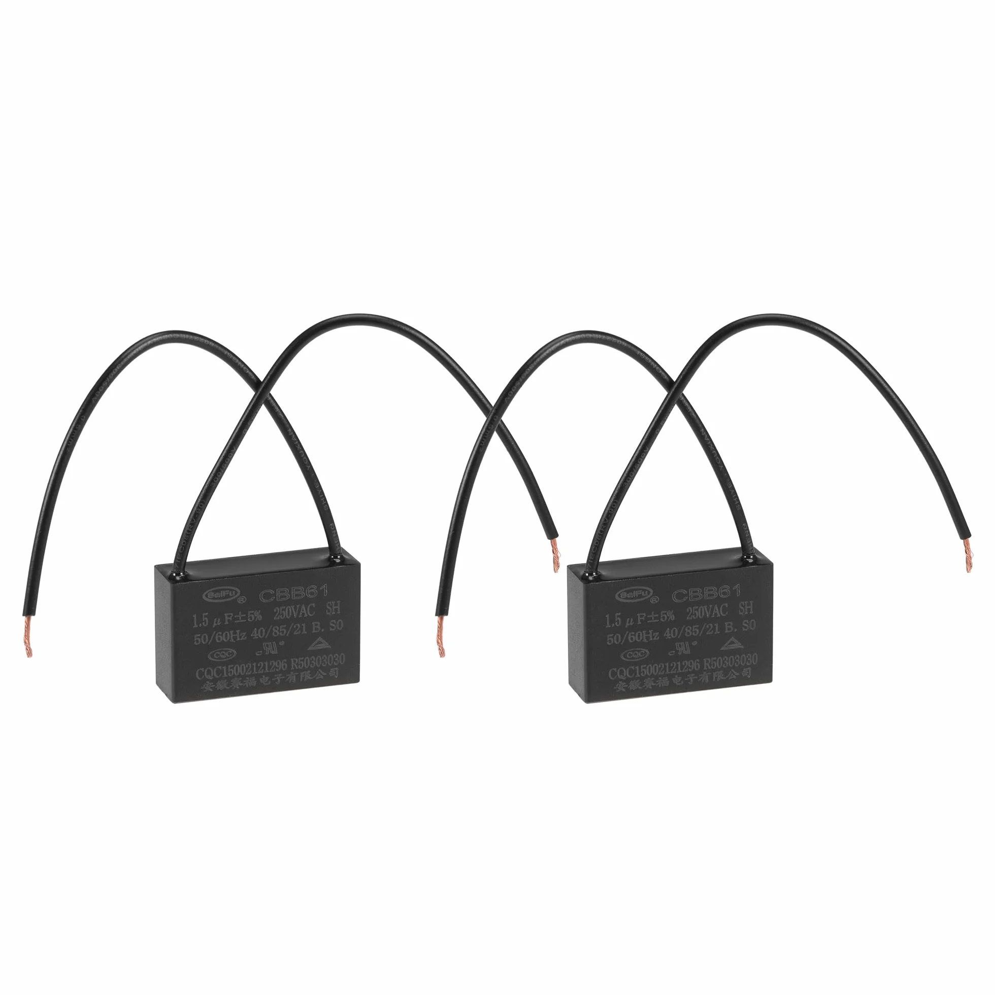 sourcing map Kondensator sufitowy CBB61 1.5uF 250 V AC 2 przewody metalizowany kondensator z folii polipropylenowej 37 x 24 x 13 mm do generatora pompy elektrycznej, 2 sztuki