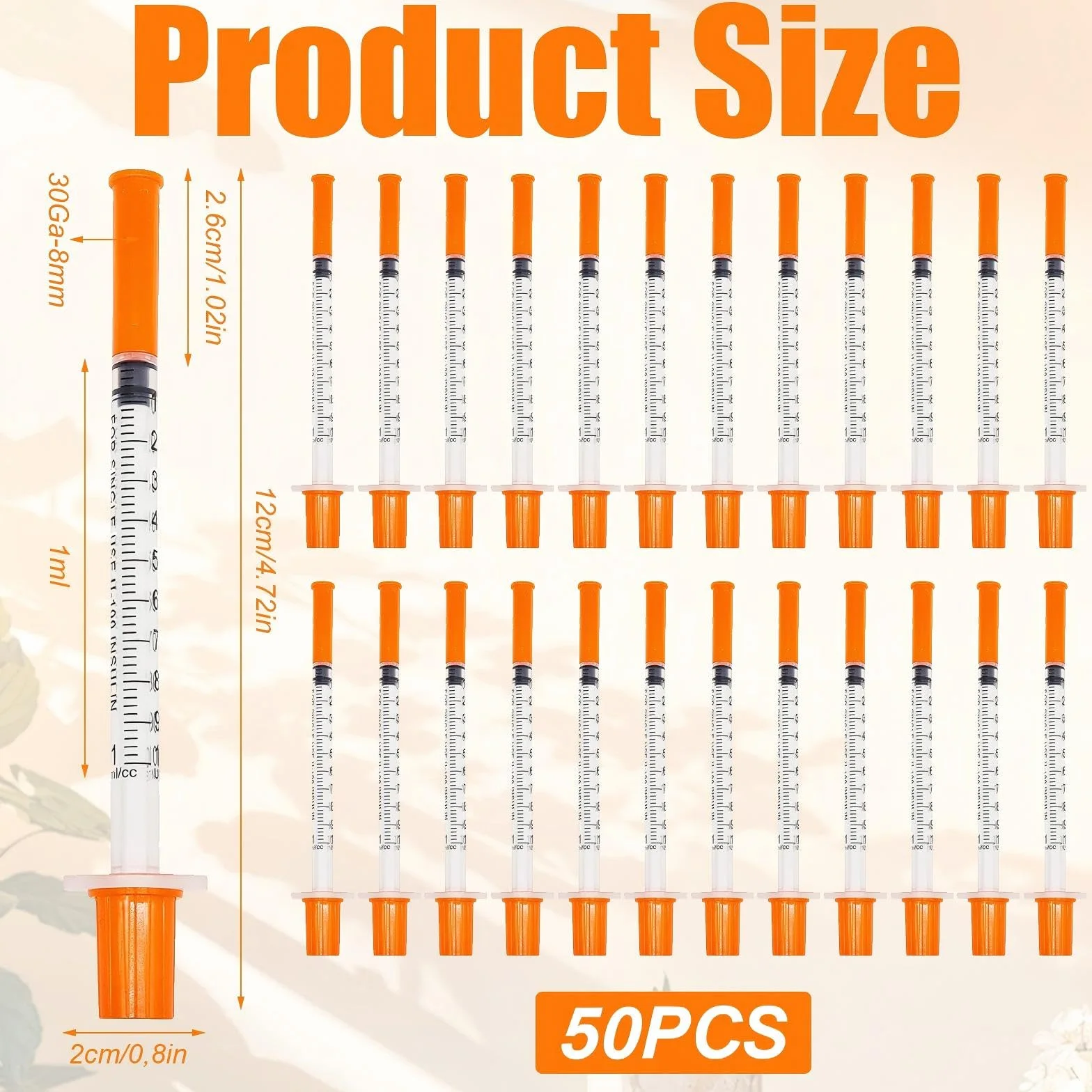 50 sztuk strzykawek 1 ml, 30 G-13 mm, sterylne strzykawki z tworzywa sztucznego z nasadkami, strzykawka z siarą, 1 ml, do karmienia małych zwierząt domowych, nawadniania roślin i przemysłowych