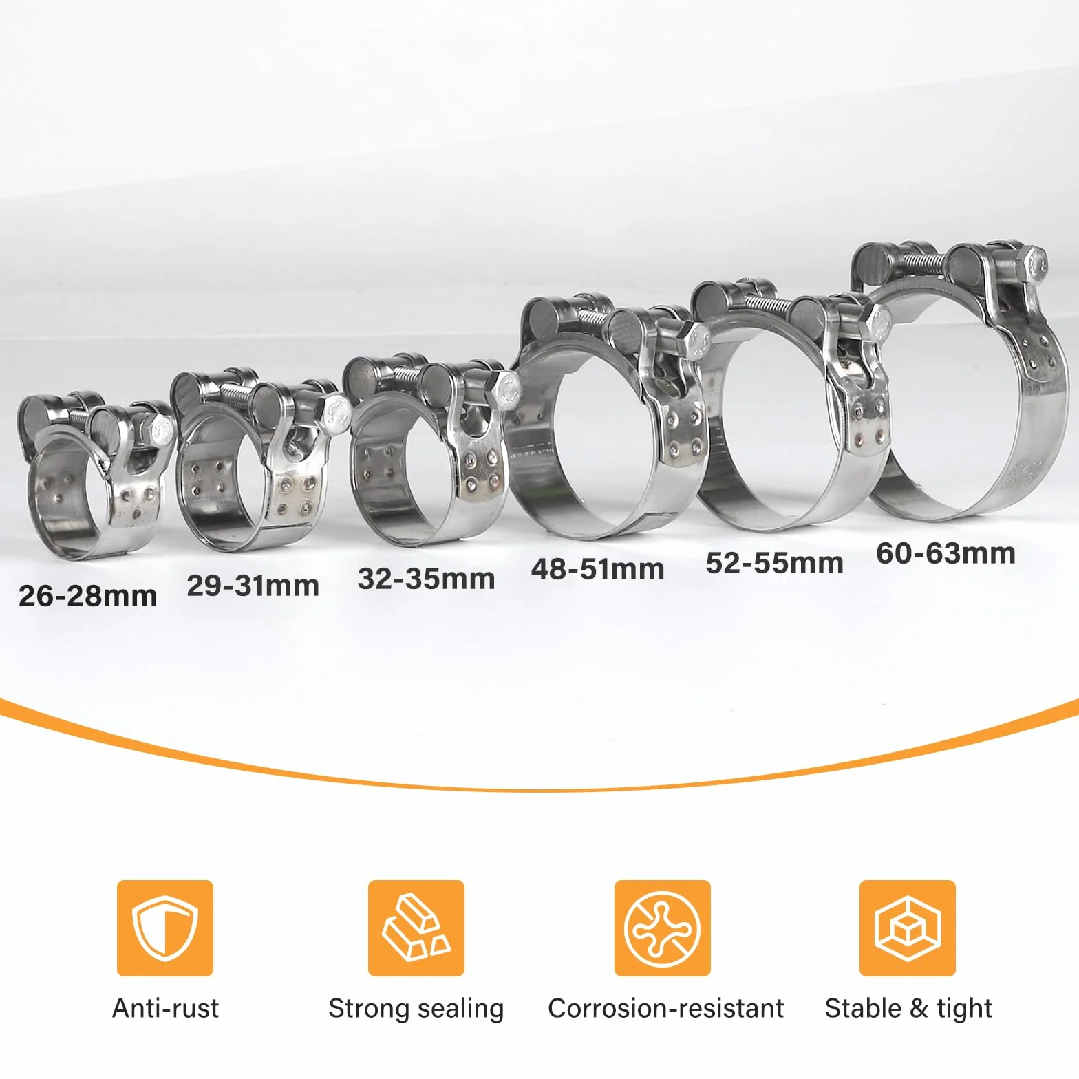 EFUTURETIME 4 szt. Opaski zaciskowe ze stali nierdzewnej 29-31 mm, szerokość 20 mm, metalowa klamra z łbem sześciokątnym do rury wydechowej motocykla, rur i rur