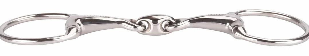 Equinate Zgryz z głową oliwkową stal szlachetna 16 mm podwójnie łamany 14,5 cm - anatomicznie ukształtowane wędzidełko przyjazne dla pył o delikatnym działaniu - grawerowane laserowo dane dotyczące