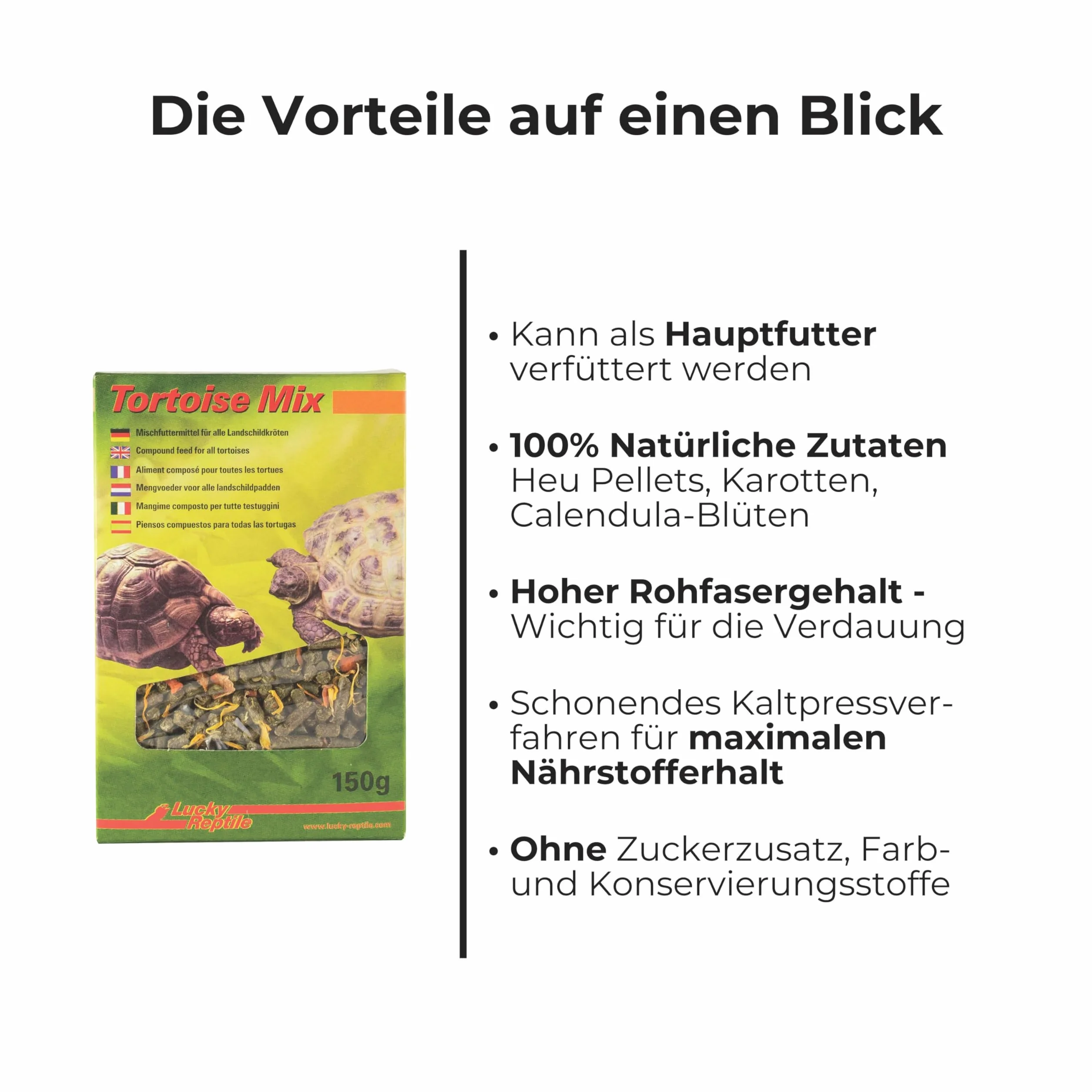 Lucky Reptile Tortoise Mix 300g roślinny pokarm dla żółwi z dużą ilością błonnika - Granulki ziół łąkowych z kawałkami marchwi i płatkami nagietka - dla żółwi lądowych i roślinożernych gadów