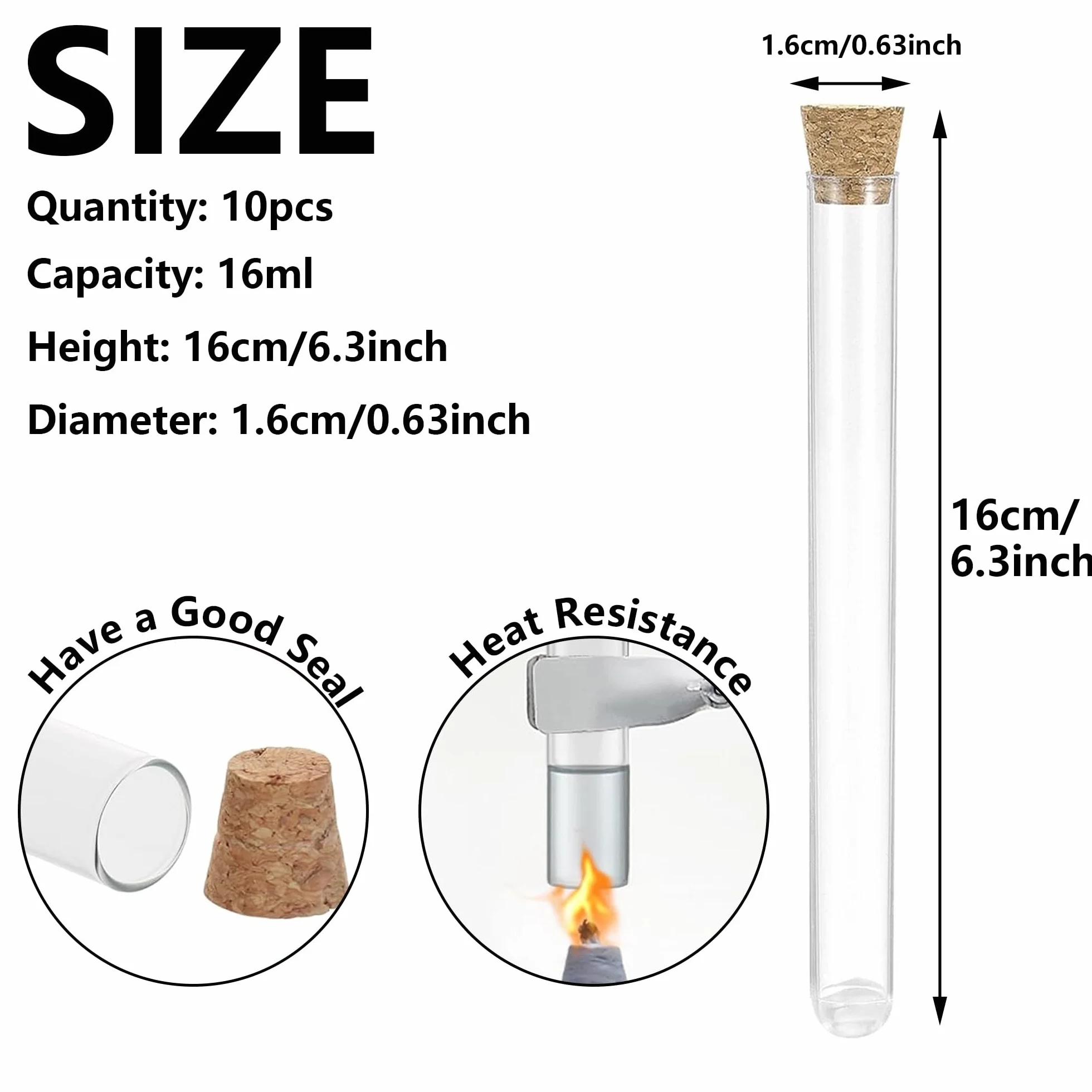 10 sztuk probówek, 16 x 150 mm, małe probówki, probówki z korkiem, do kwiatów, laboratoriów, cukierków, kwiatów