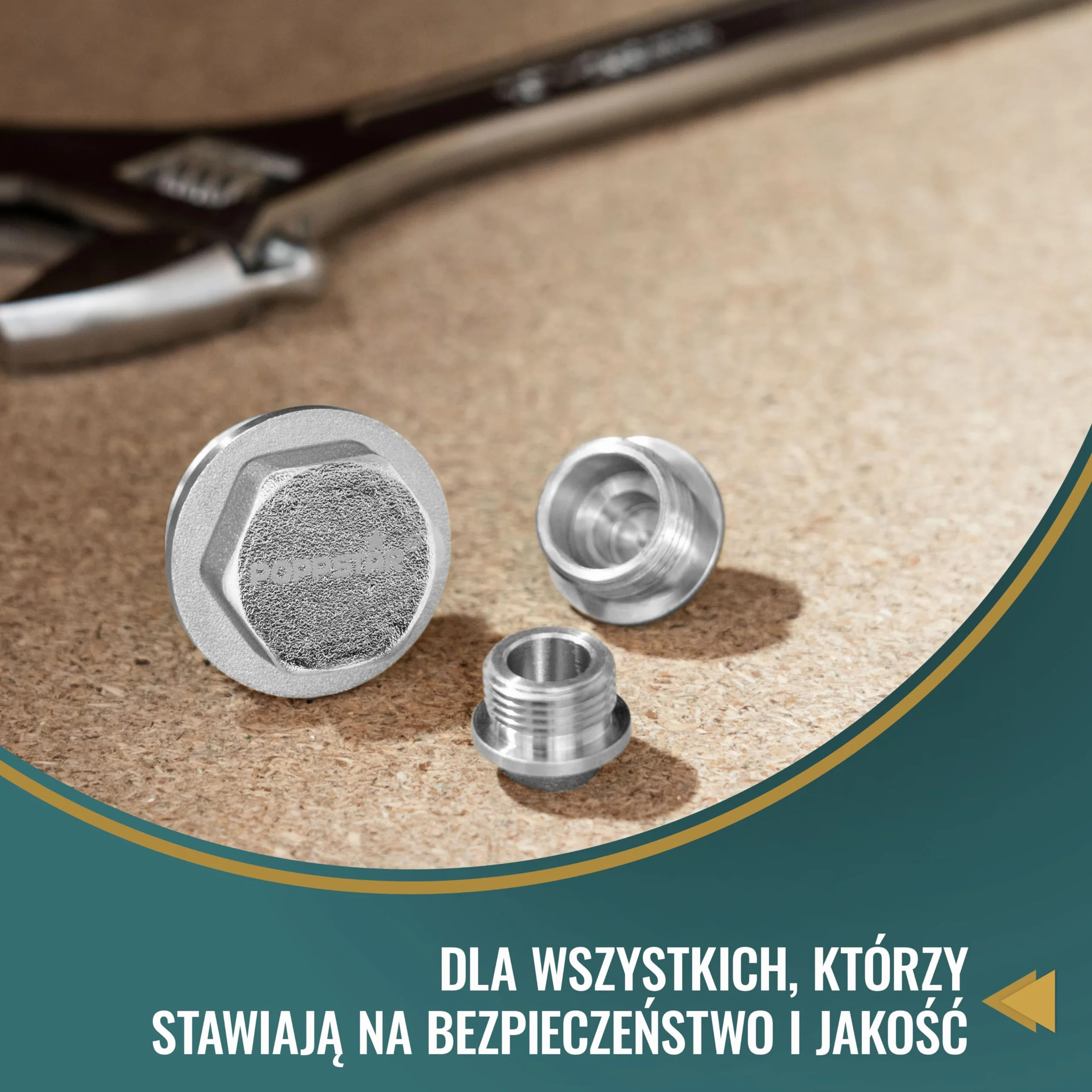 Poppstar Korki mosiężne 1/4" 50bar sześciokątne 14mm z uszczelnieniem 4 sztuki