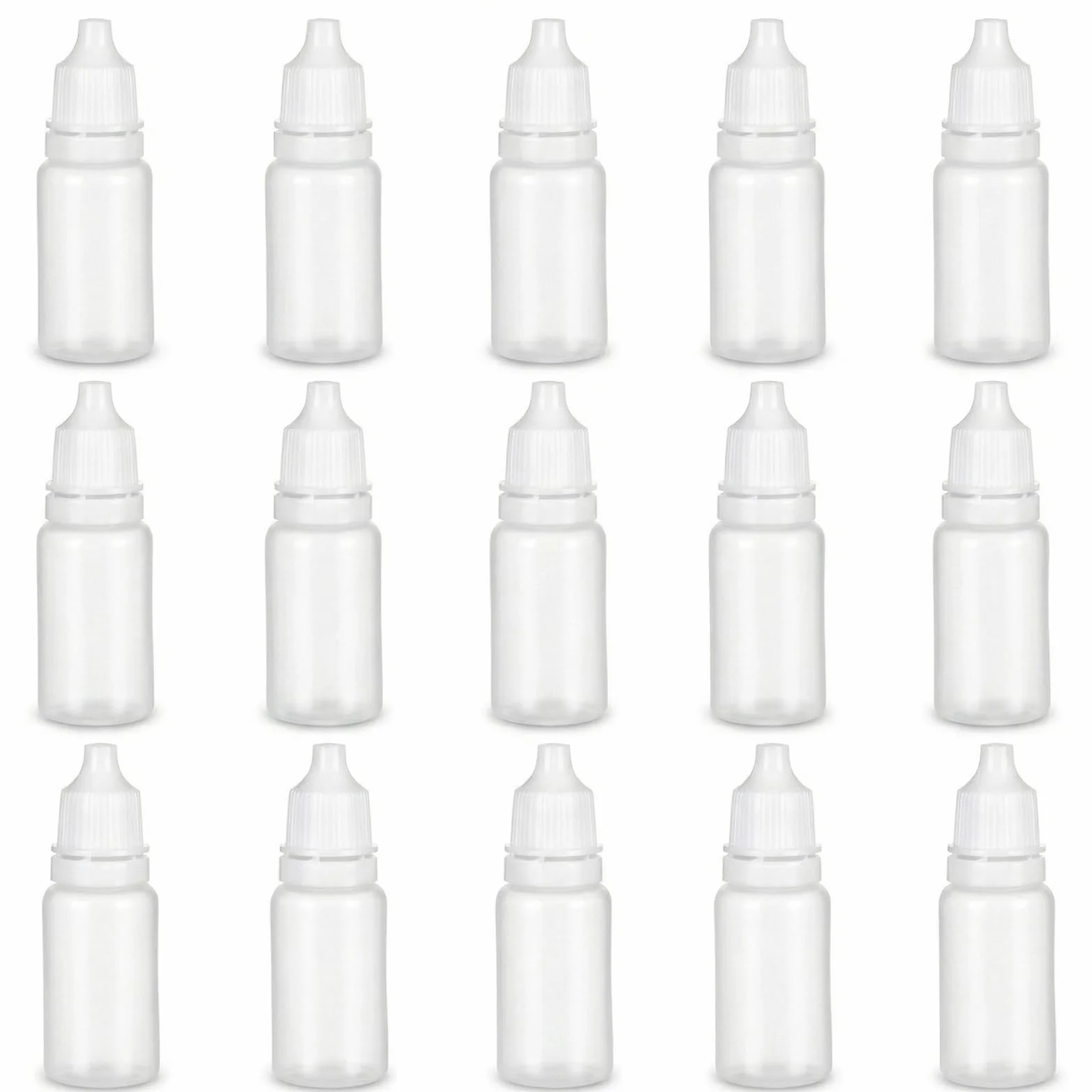 15 plastikowych zakraplaczy, butelka z kroplomierzem, plastikowe butelki, butelki typu sheezer, butelki (10 ml)
