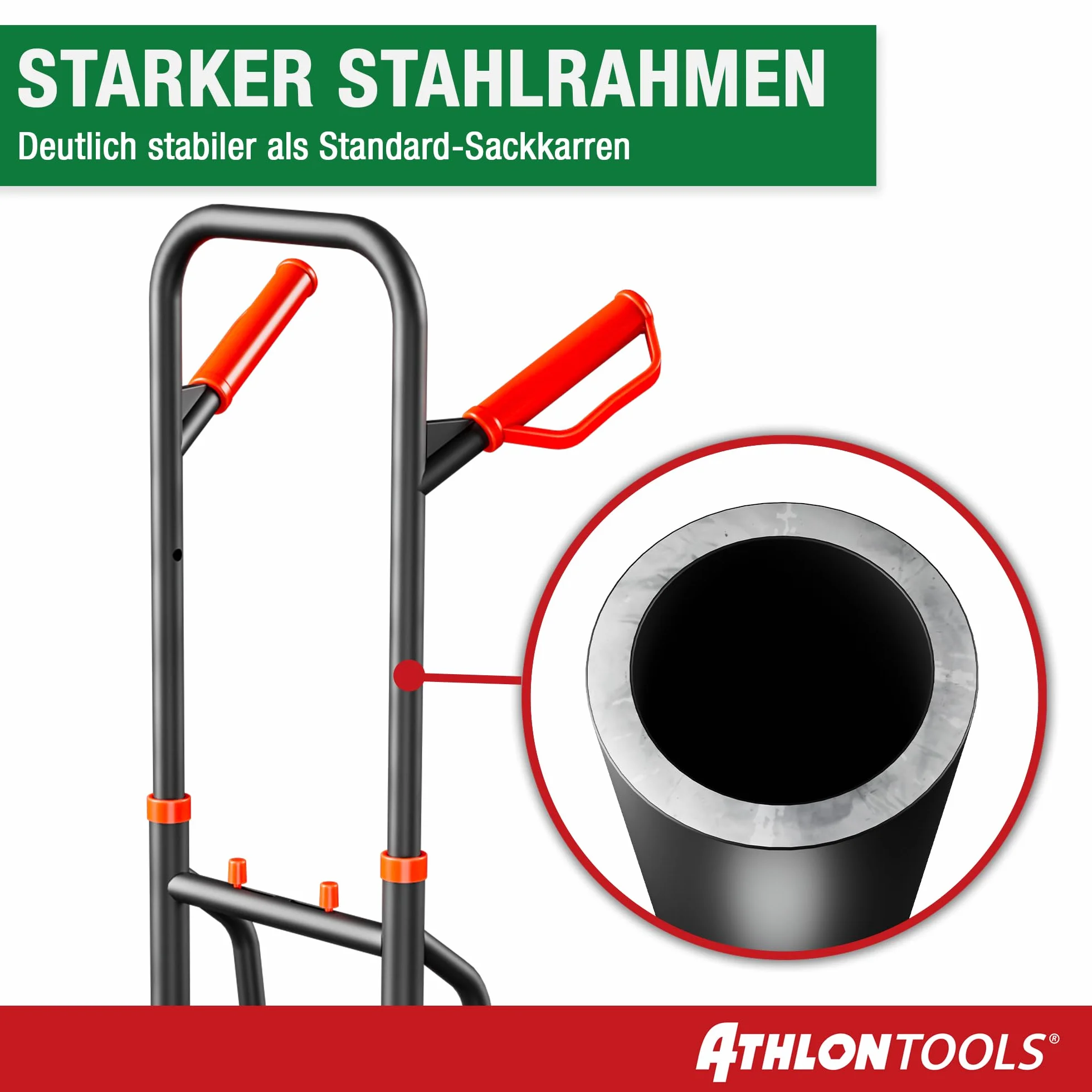 ATHLON TOOLS Wózek transportowy do dużych obciążeń, składany, 200 kg – stalowa rama z oponami wypełnionymi powietrzem, duże koła płynnie poruszają się i nie powodują wstrząsów, składany, zajmuje mało
