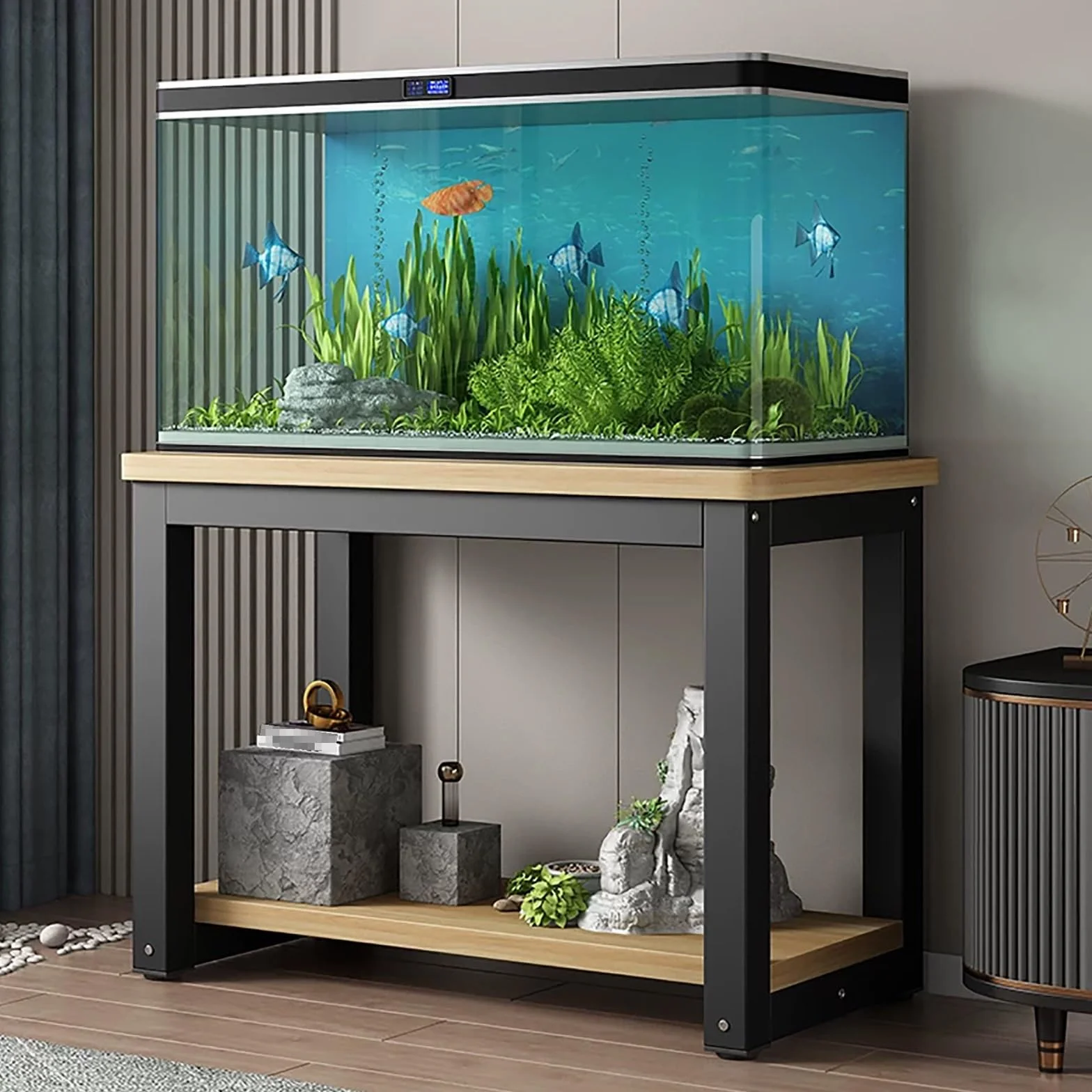 2-poziomowy stojak do akwarium, wielofunkcyjny stojak terrarium ze stalową ramą, łatwy montaż do salonu lub biura