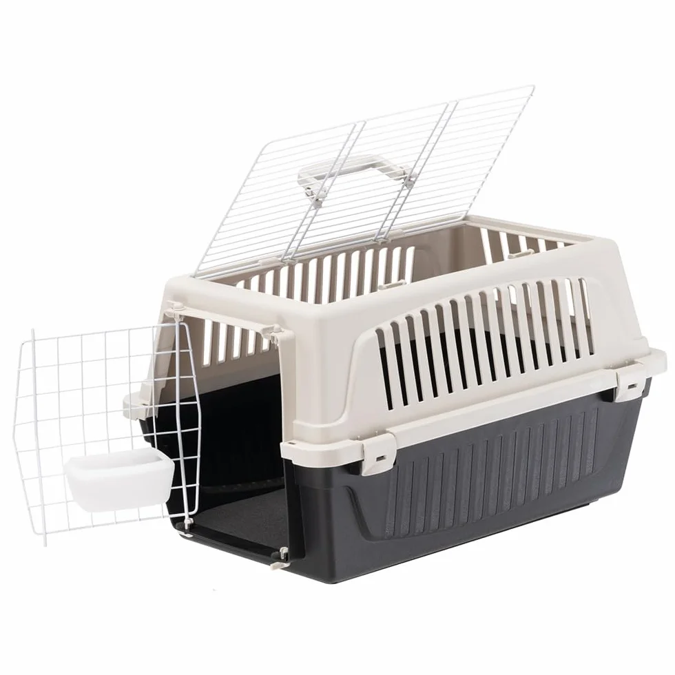 Ferplast Atlas 20 Open transporter dla małych psów i kotów do 8 kg, z poduszką i miską, otwory wentylacyjne, 37 x 58 x wys. 32 cm, pojemnik transportowy Atlas 20 Open