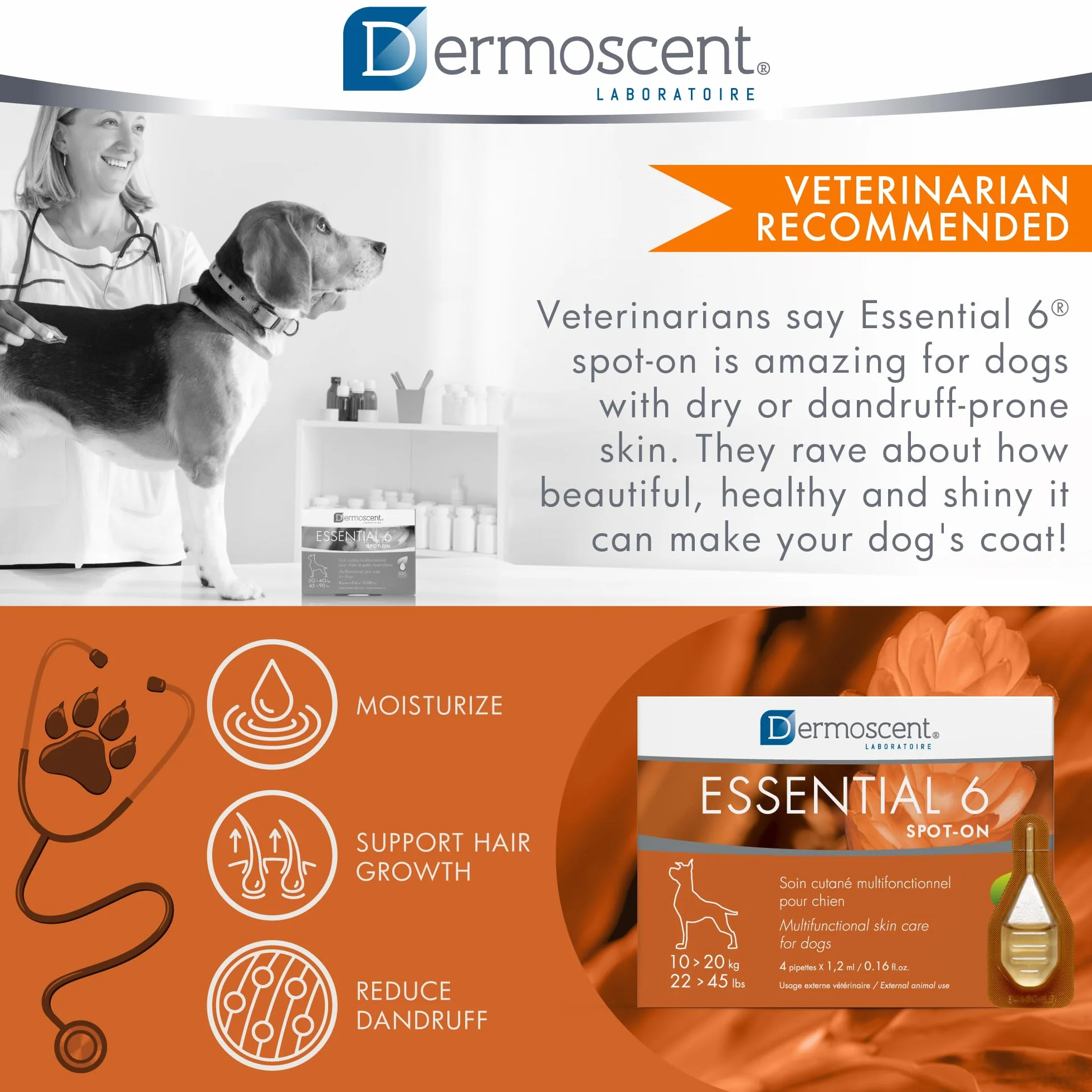 Dermoscent SpotOn pielęgnacja skóry dla średnich psów od 22 do 20 kg (10 do 20 kg)