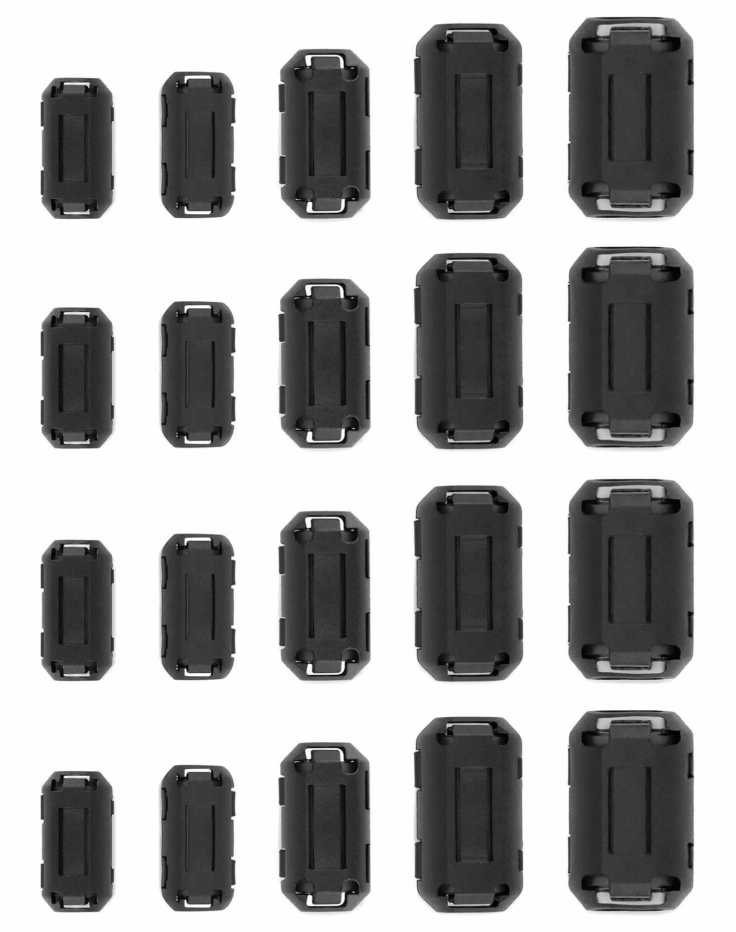 QWORK® 20 sztuk rdzeni ferrytowych do kabli, klips kablowy z redukcją szumów, 3,5 mm, 5 mm, 7 mm, 9 mm, 13 mm, na kabel USB, kabel myszy, kabel klawiatury