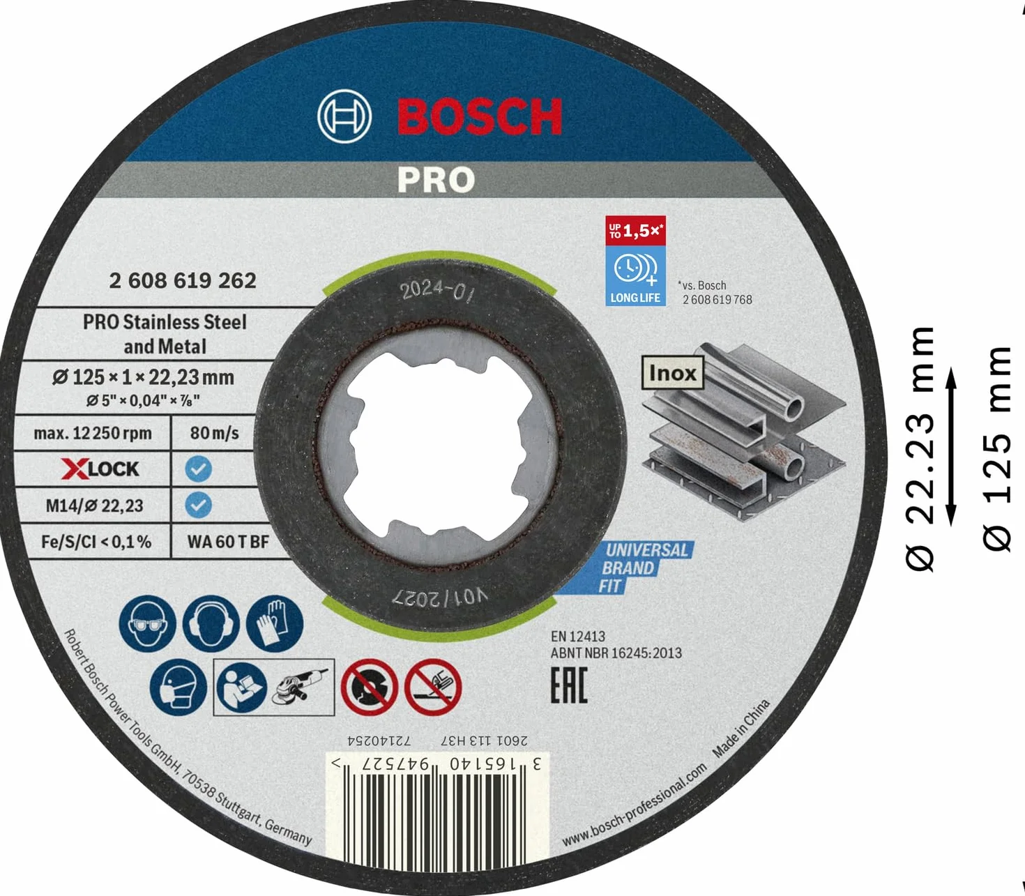 Bosch Professional Tarcza tnąca prosta standard do Inox X-LOCK (do stali Inox, 125 x 1 mm, akcesoria do szlifierek kątowych)