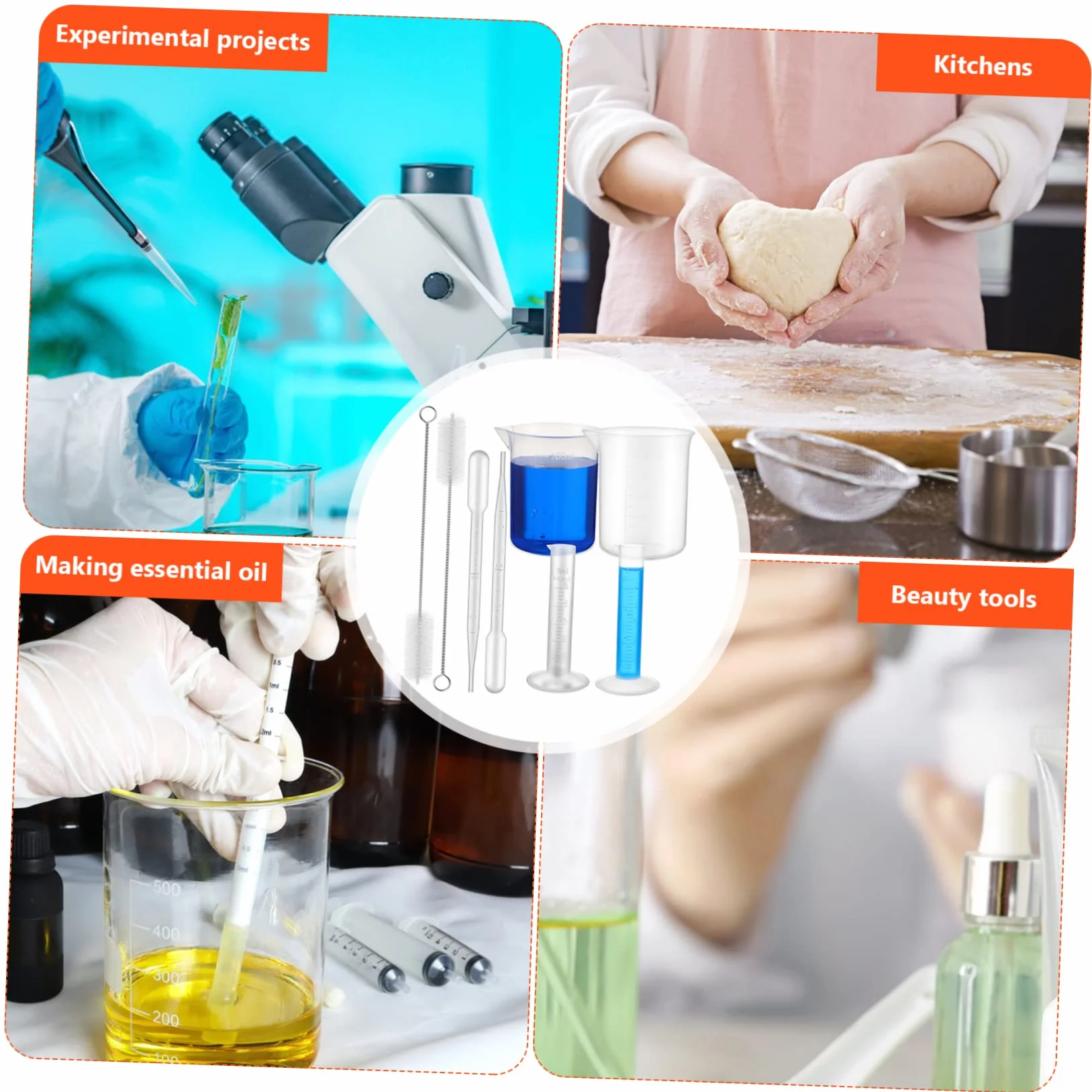 Zestaw Plastikowych Cylindrów Pomiarowych I Zlewek Z Pipetami Zestaw Do Projektów Naukowych