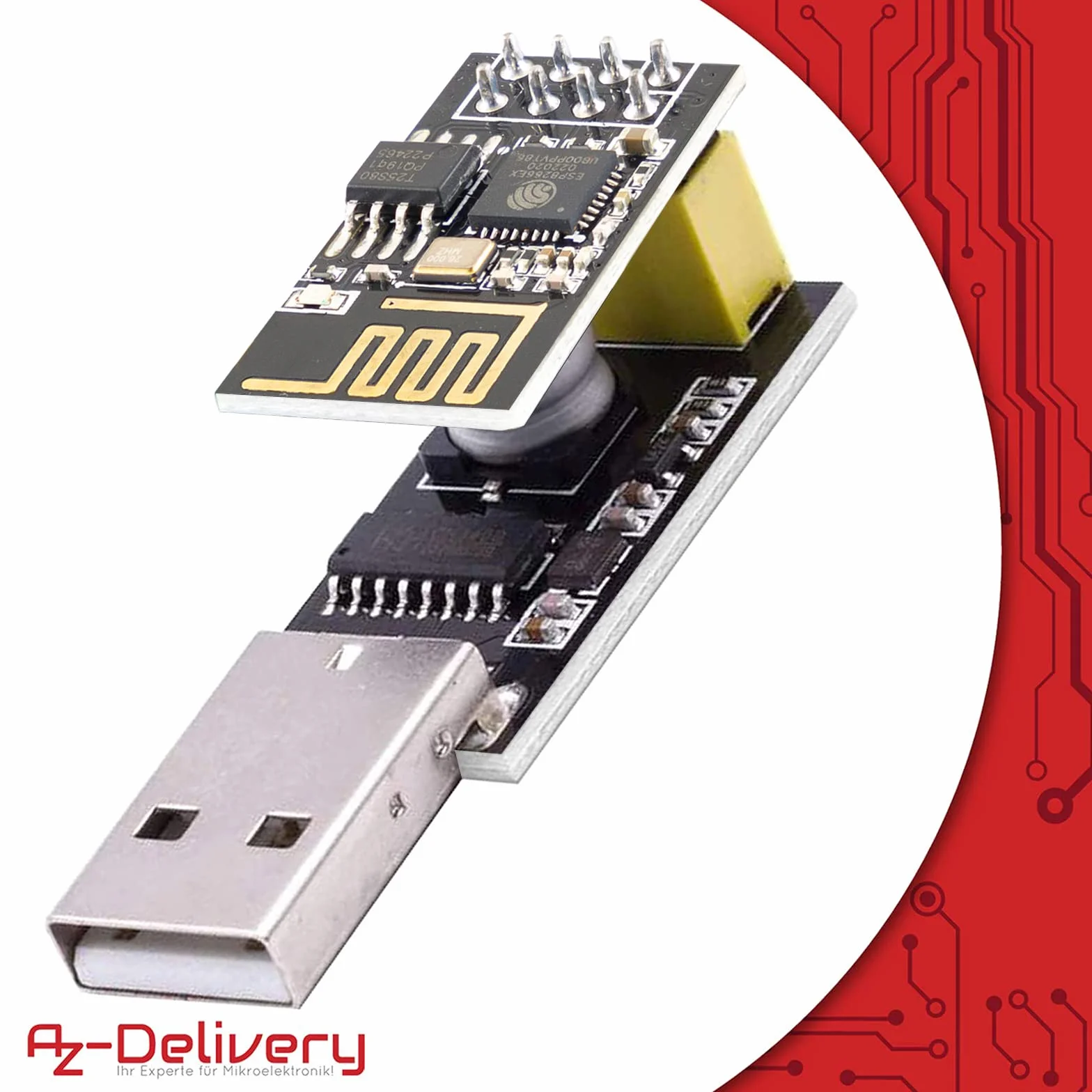 AZDelivery ESP8266 ESP-01S moduł WiFi z adapterem USB kompatybilny z Arduino