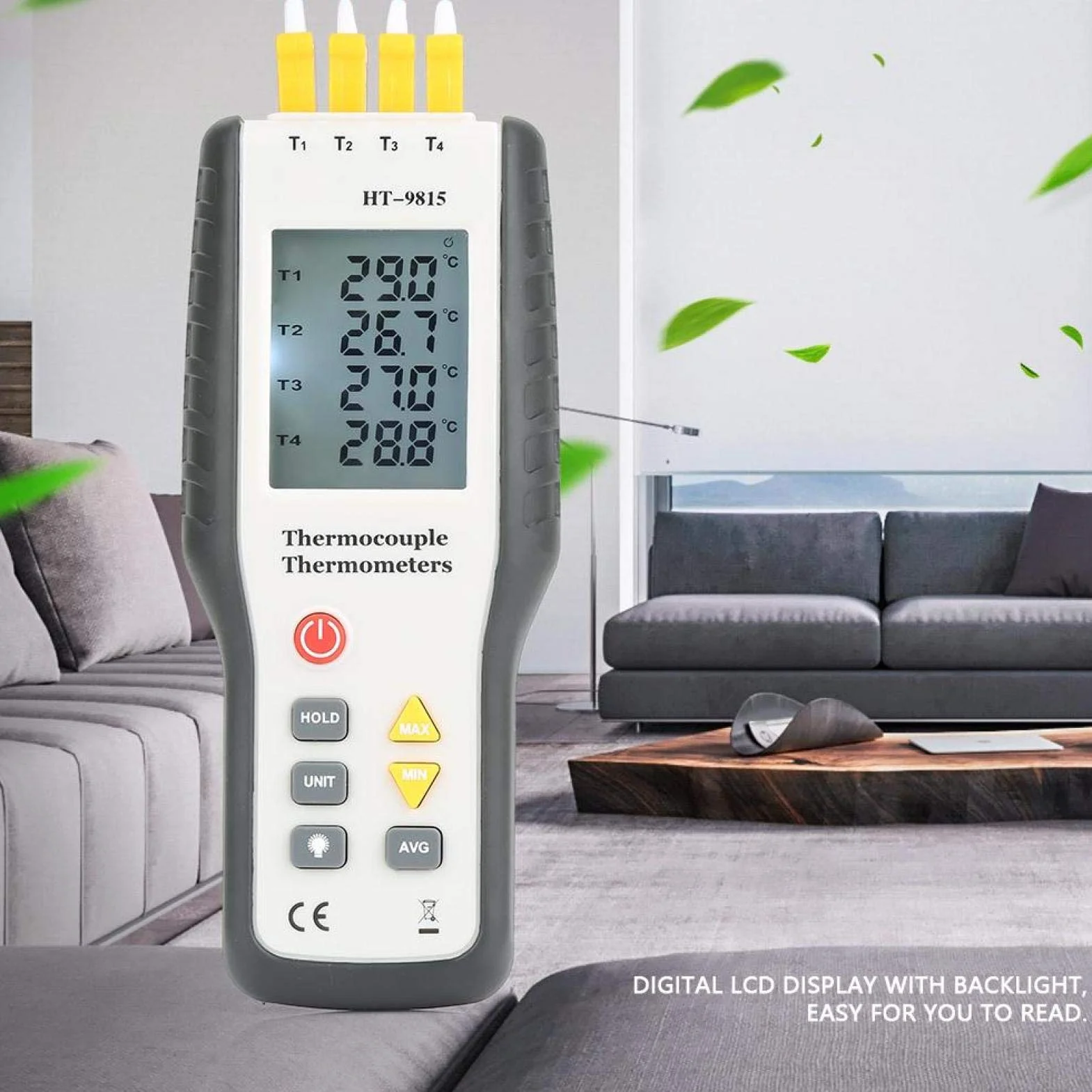 HT-9815 Elektroniczny cyfrowy termoparowy termometr 4-kanałowy Cyfrowy termoparowy termometr typu K.