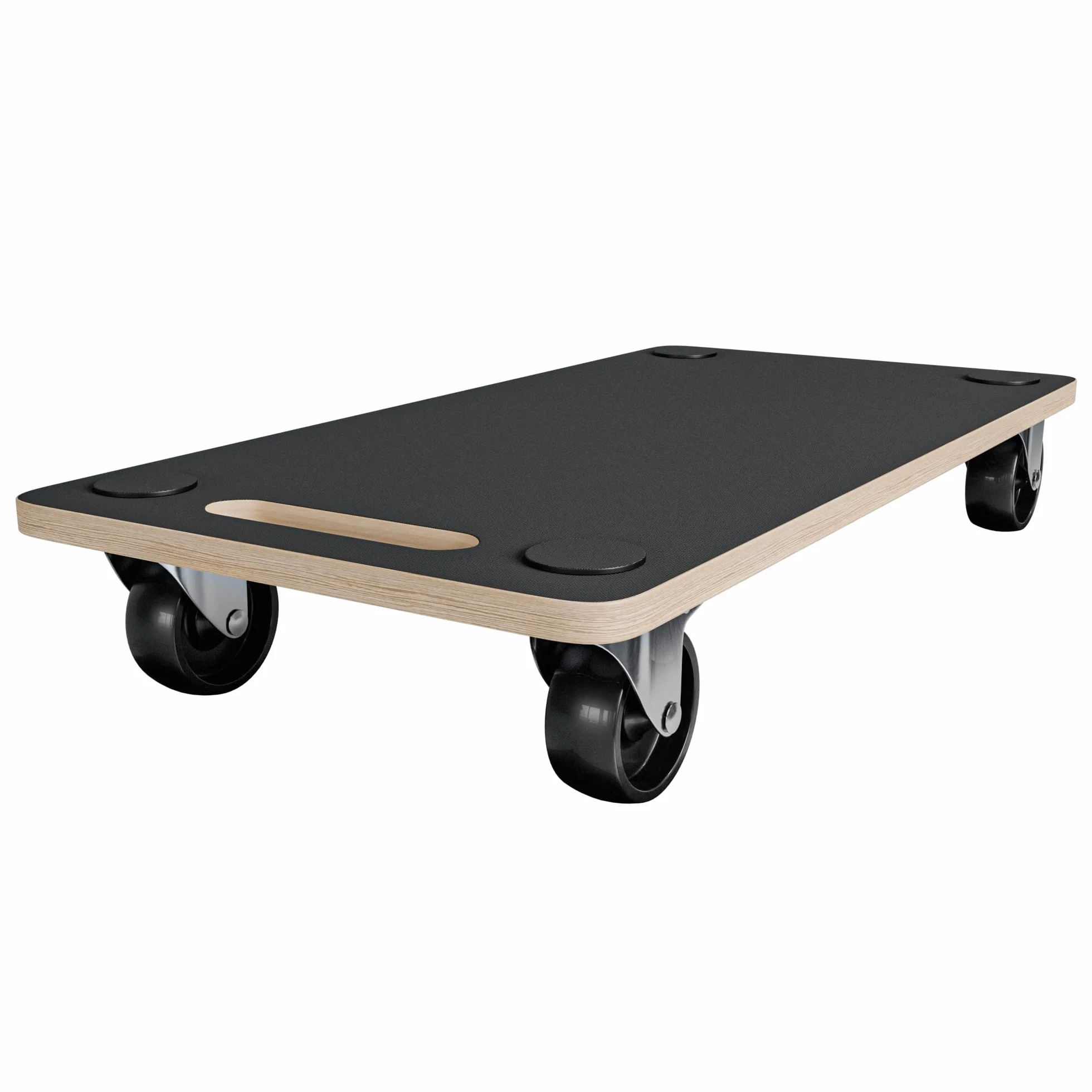 Amig - Platforma ładunkowa z kółkami | prostokątny wspornik obrotowy | 4 maty antypoślizgowe | 58 x 29 cm | maksymalne obciążenie 200 kg | 4 koła: 2 z hamulcem | MDF | certyfikat FSC | czarny