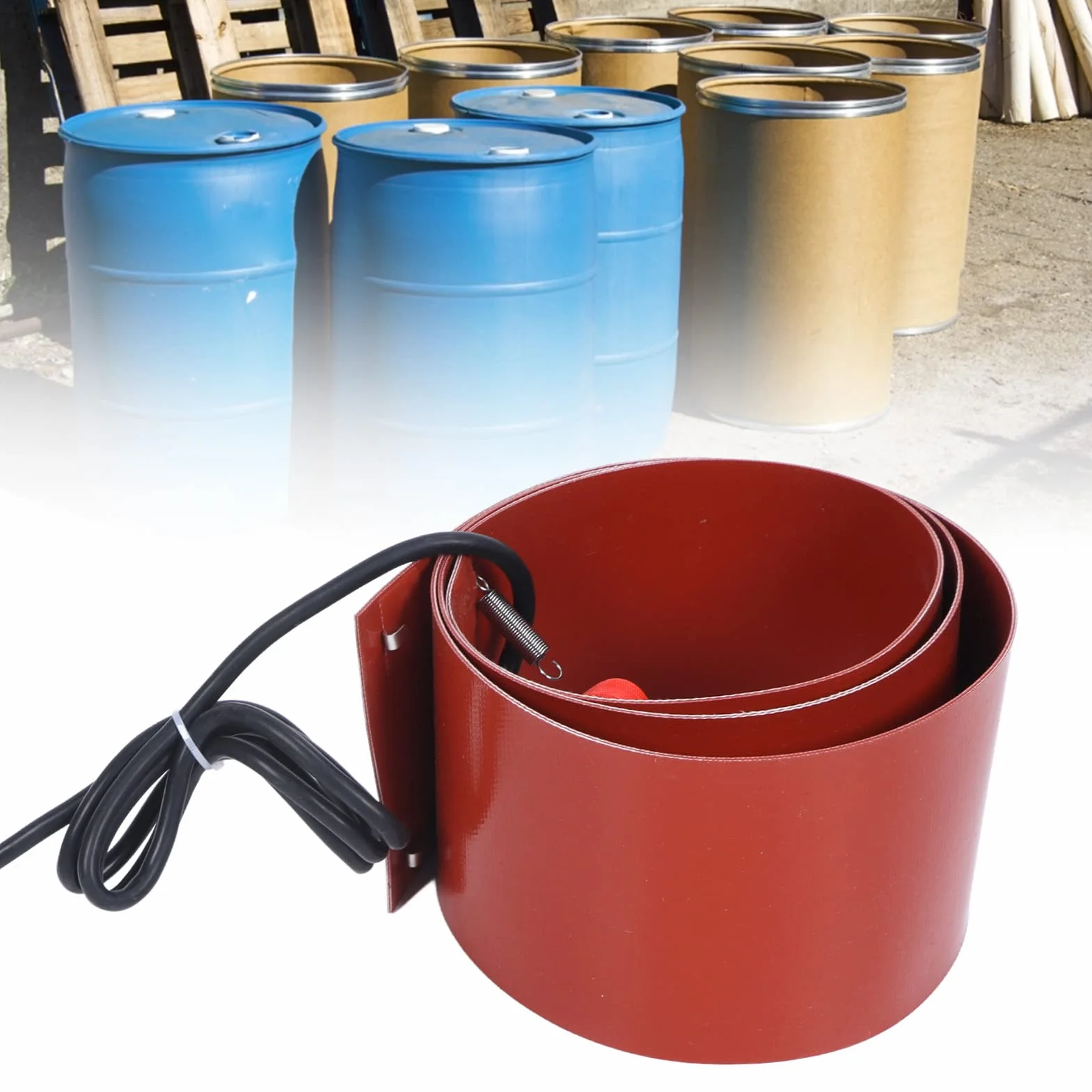 Podgrzewacz beczki olejowej 1000 W z termostatem 30-150℃ silikonowy grzejnik do ogrzewania beczek 200L dla zbiorników na wodę rurociągów magazynów przemysłowych