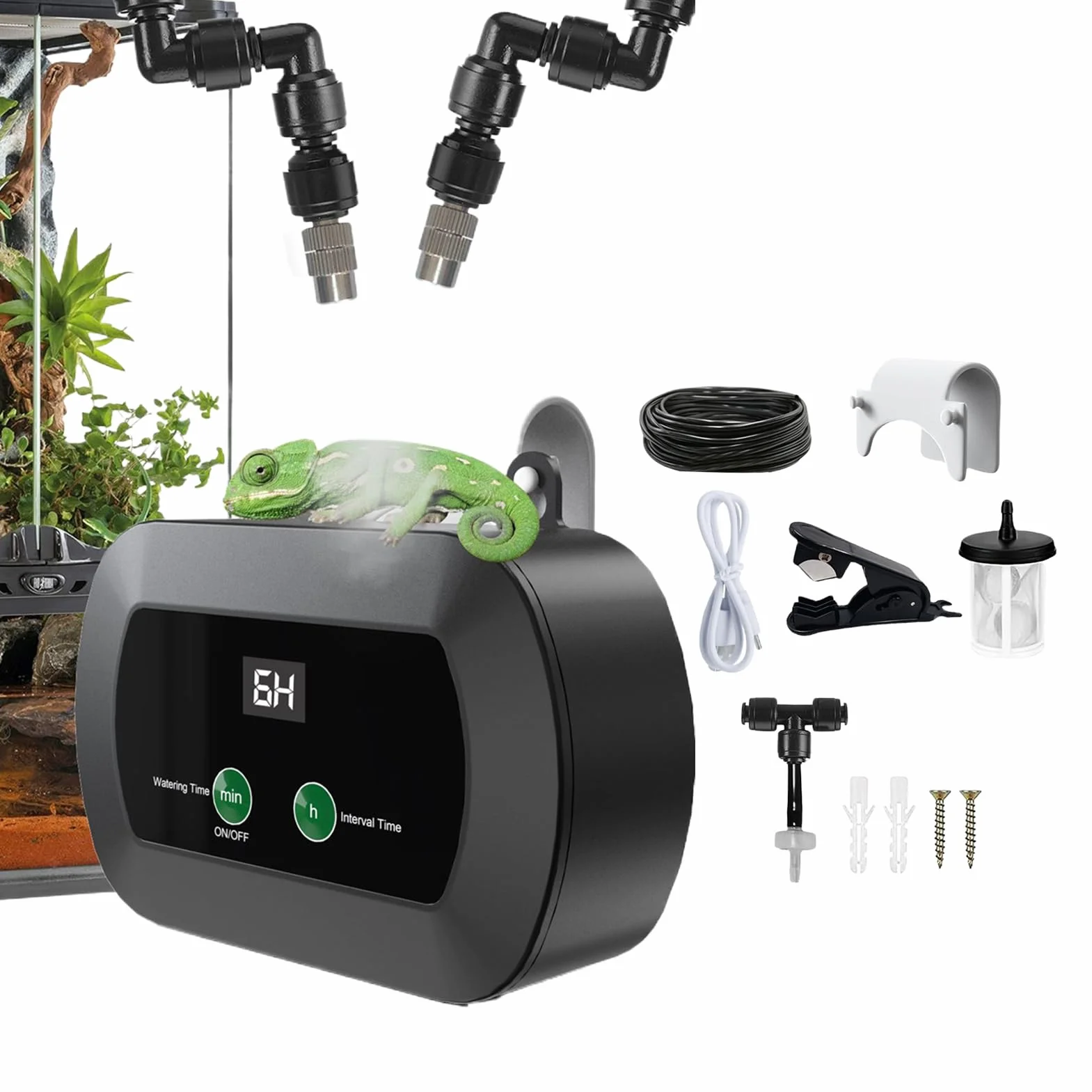 Reptile nawilżacz powietrza, automatyczny system Mister, regulowany dysze 360°, wbudowany timer, ultracienki tłumik, konsystencja zbiornika, idealny dla amphibians, żab, żab, kameleonów, Abs 11,5 x