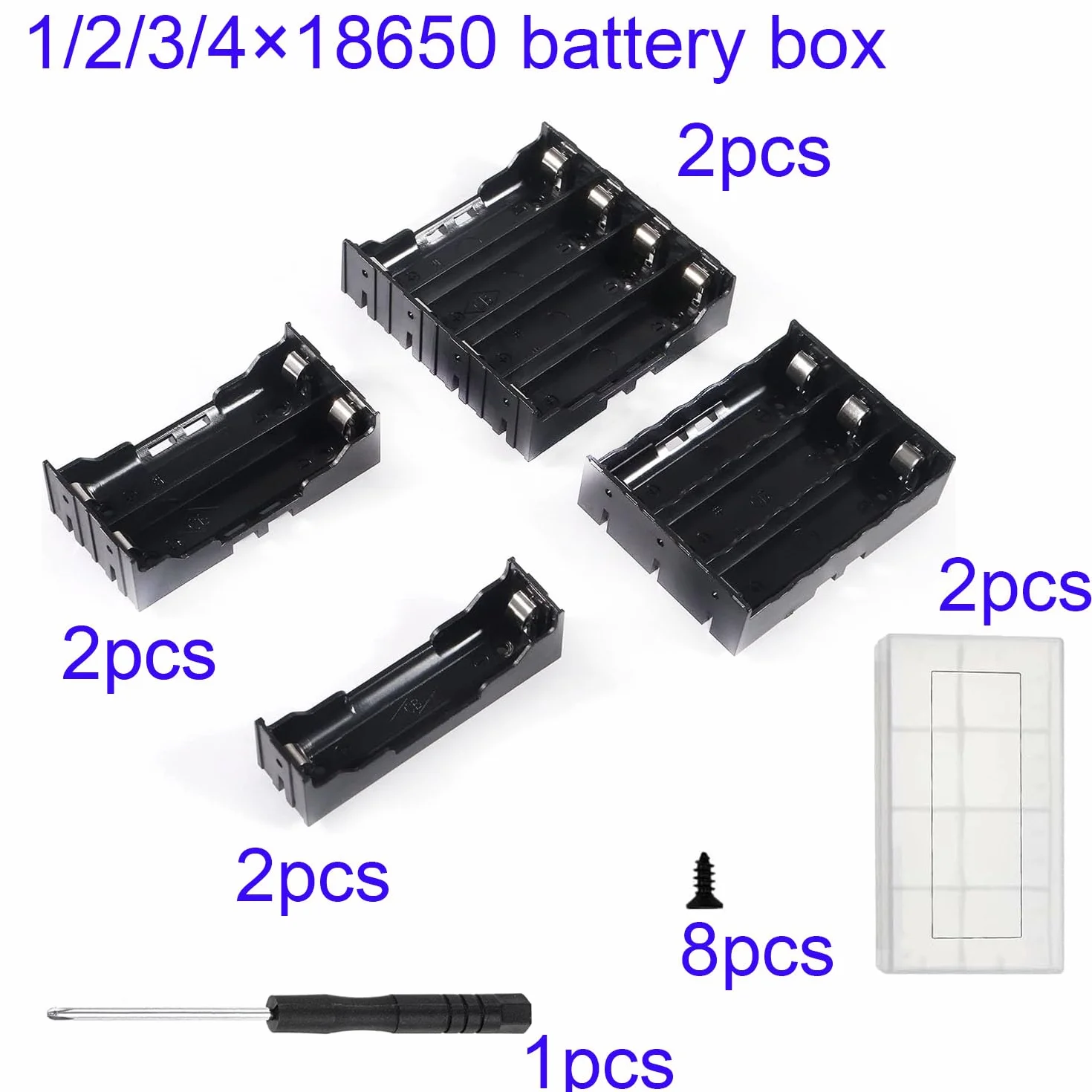 Uchwyt na baterie 18650 1/2/3/4 x 3,7 V czarny plastikowy z trzpieniem