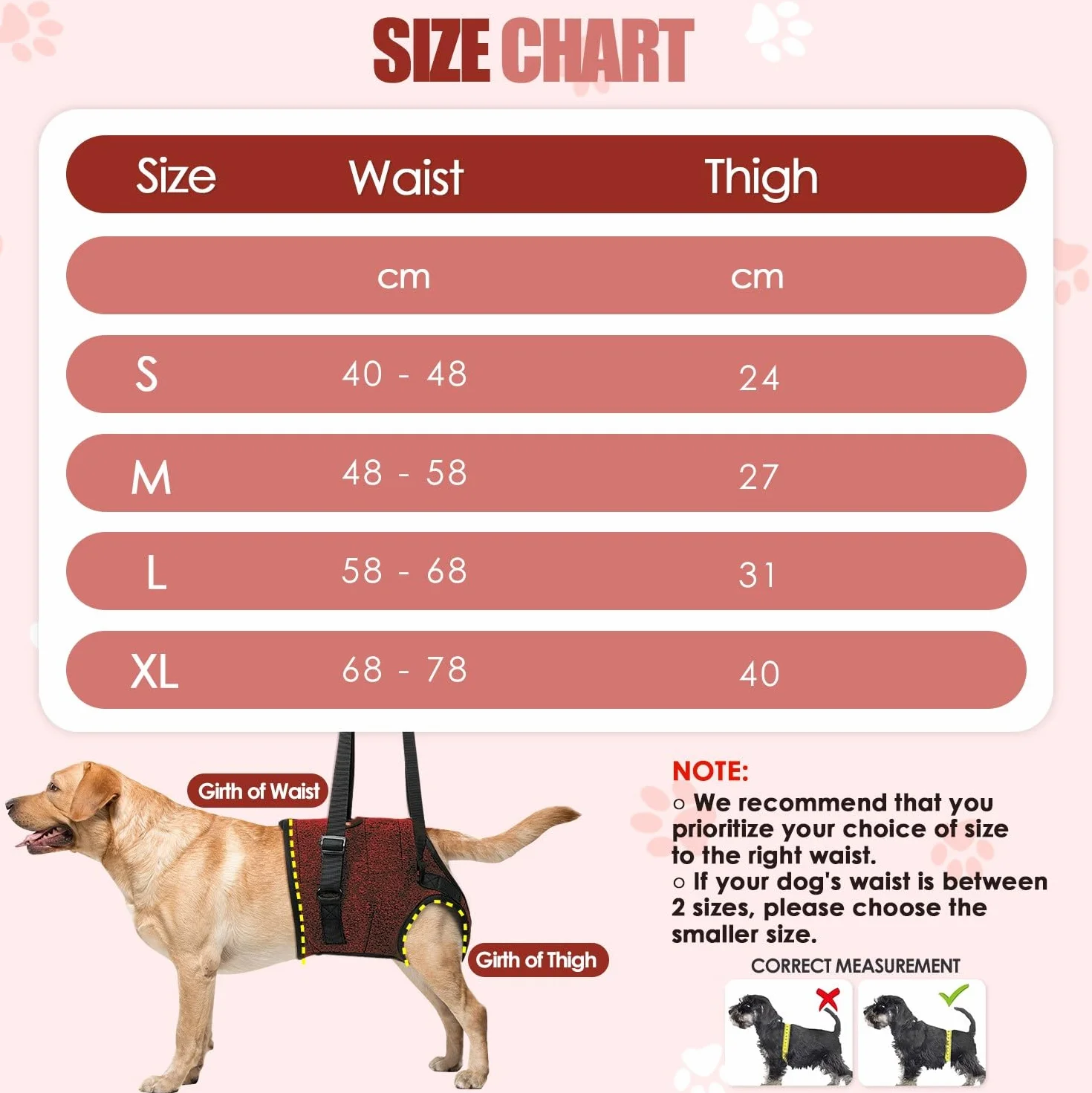 SlowTon Hind Leg Support Harness Sling dla średnich psów - wygodna regulowana uprząż do podnoszenia psa dla osób starszych z niepełnosprawnością artretyzmu (czerwona, XL)