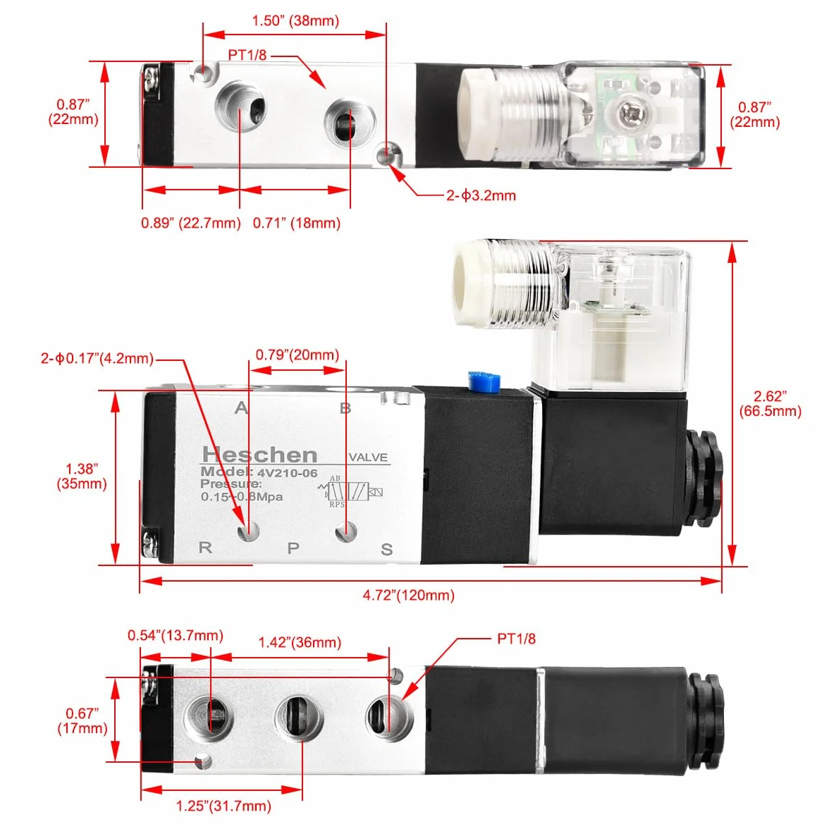 Heschen Elektryczny pneumatyczny zawór elektromagnetyczny 4V210-06 DC 24 V PT 1/8 5-drożny 2-pozycyjny